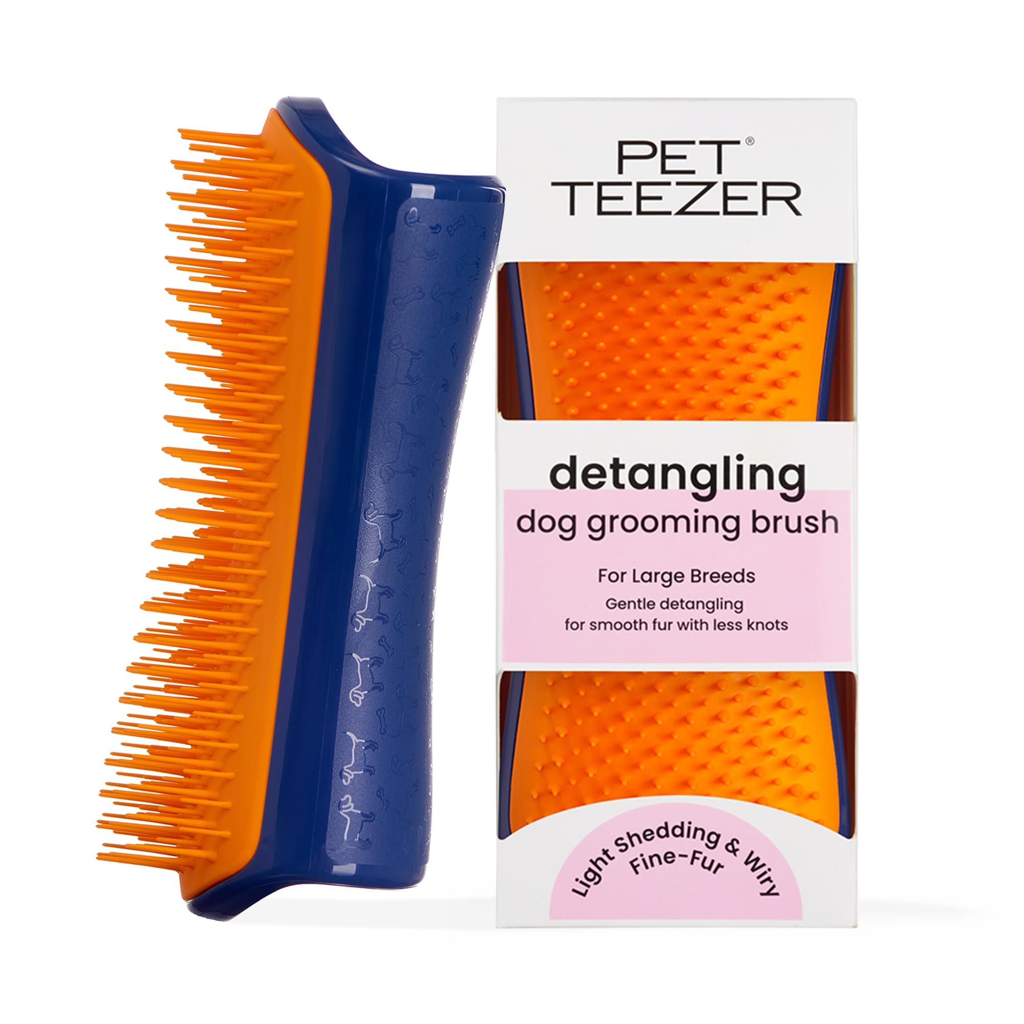 Pet Teezer Detangling Dog Grooming Brush - Navy & Orange, Size L | Lightweight Nylon Plastic 1