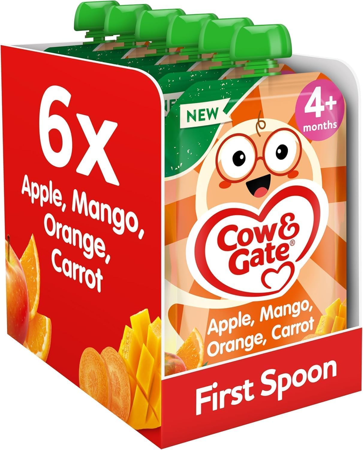 Cow & Gate Apple Mango Orange & Carrot Baby Food Pouch - 6+ Months, 6x100g