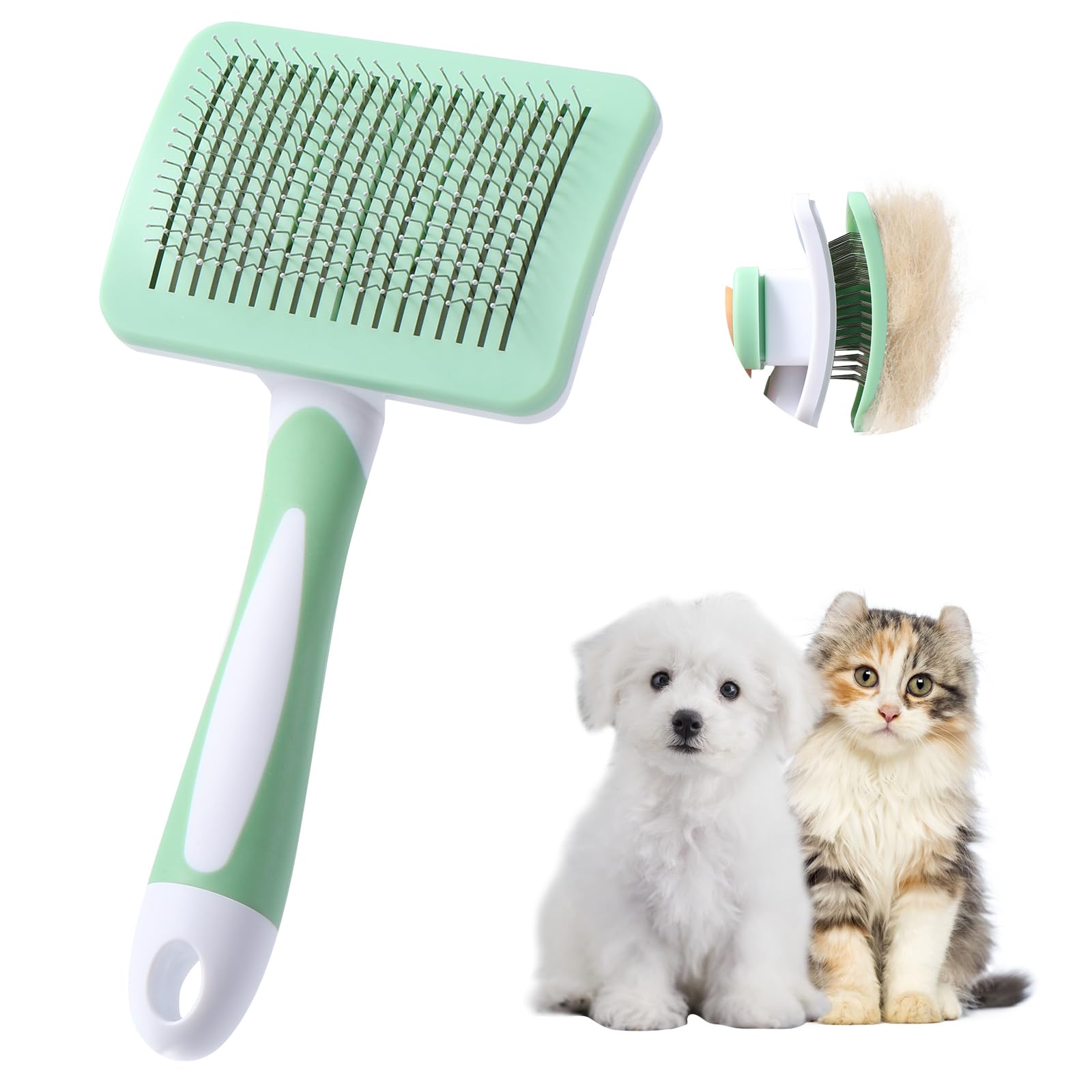 Vinabo Pet Self-Cleaning Slicker Brush - Removes Undercoat & Tangles | Green