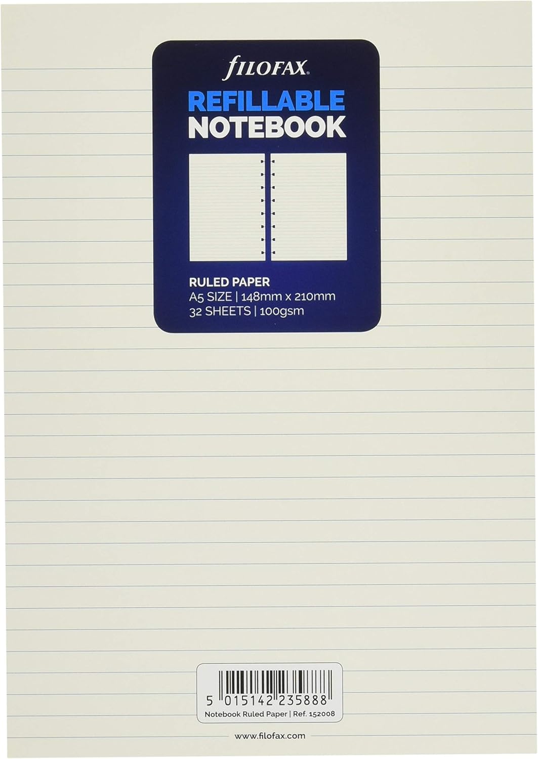 Filofax A5 Ruled Notes for Refillable Notebook - White, 152008 1