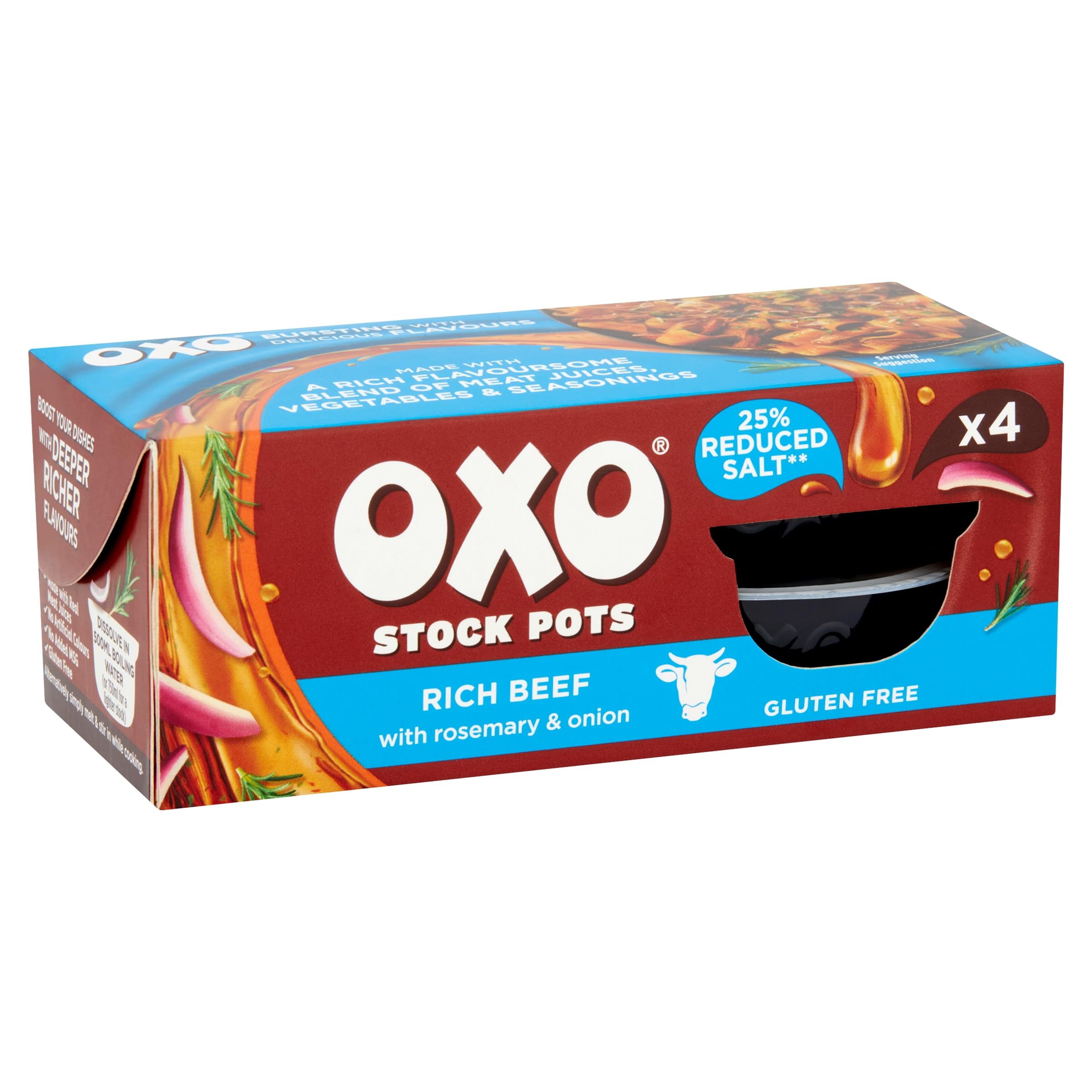 OXO Reduced Salt Beef Stock Pots - Rich Flavour, 25% Less Salt | Gluten-Free 6