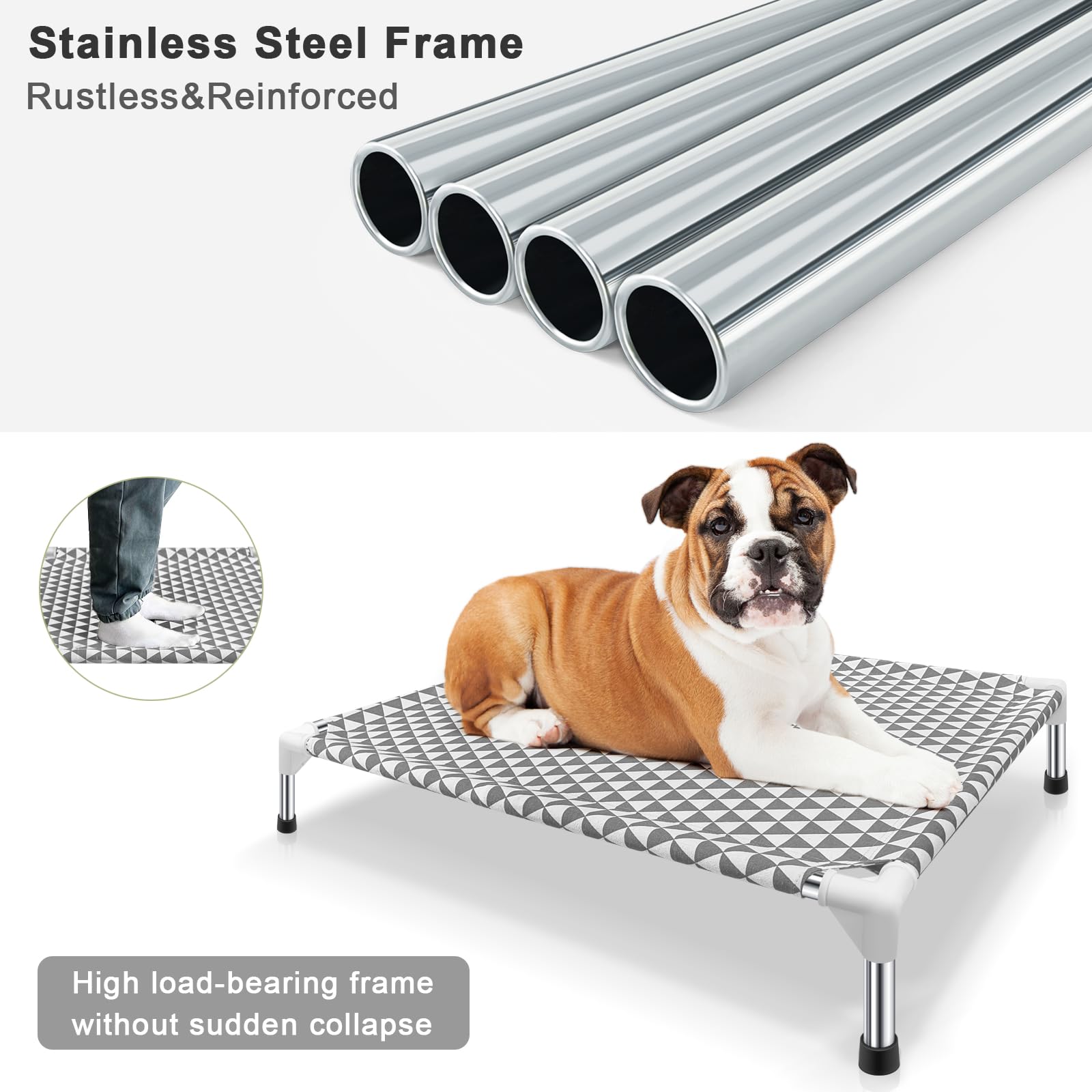 Kuntrust Elevated Outdoor Dog Bed - Breathable Cotton Fabric | Tool-Free Assembly | Grey 7