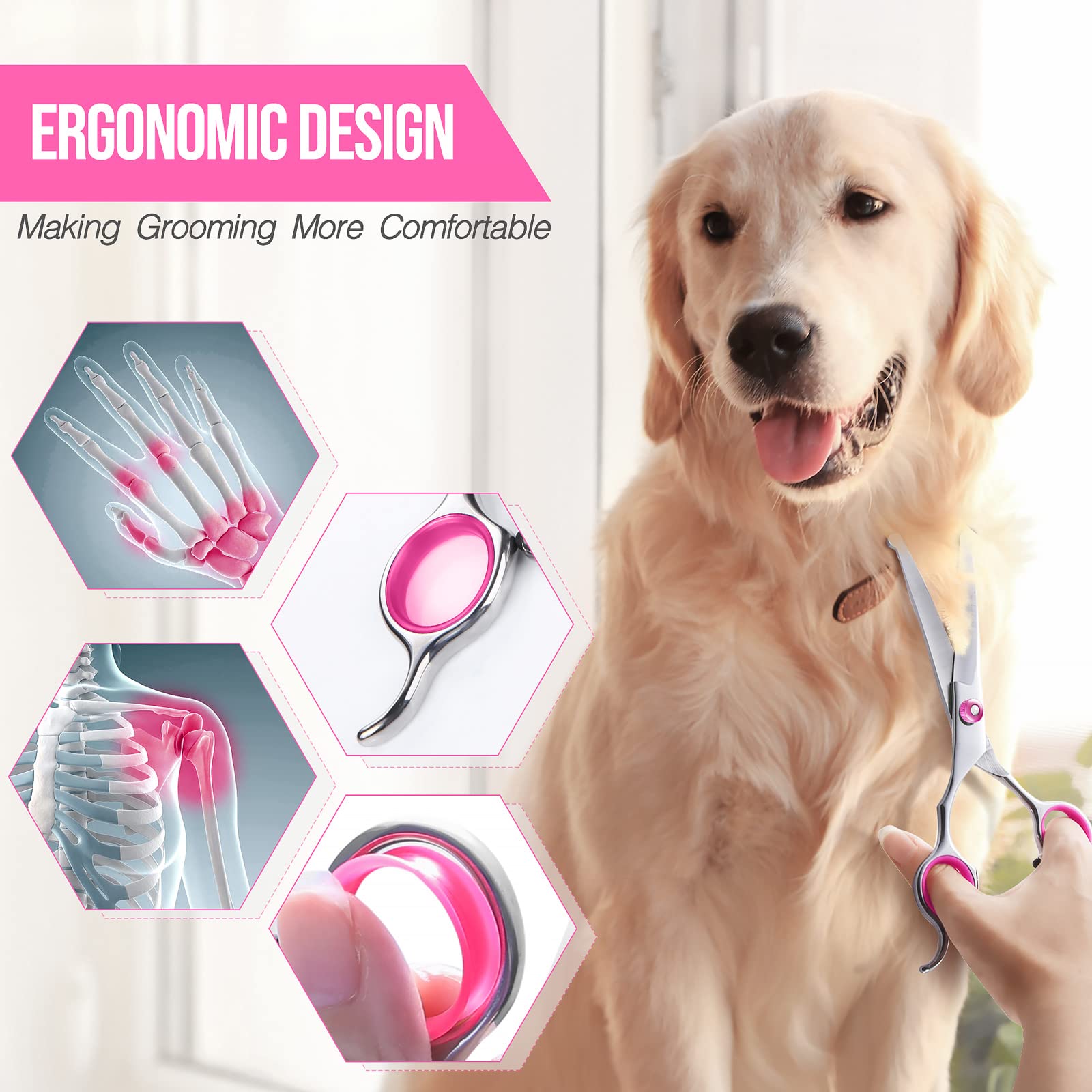 Gimars Professional Dog Grooming Scissors Kit - 5-in-1 Set with Safety Round Tip | 4CR Stainless Steel 5