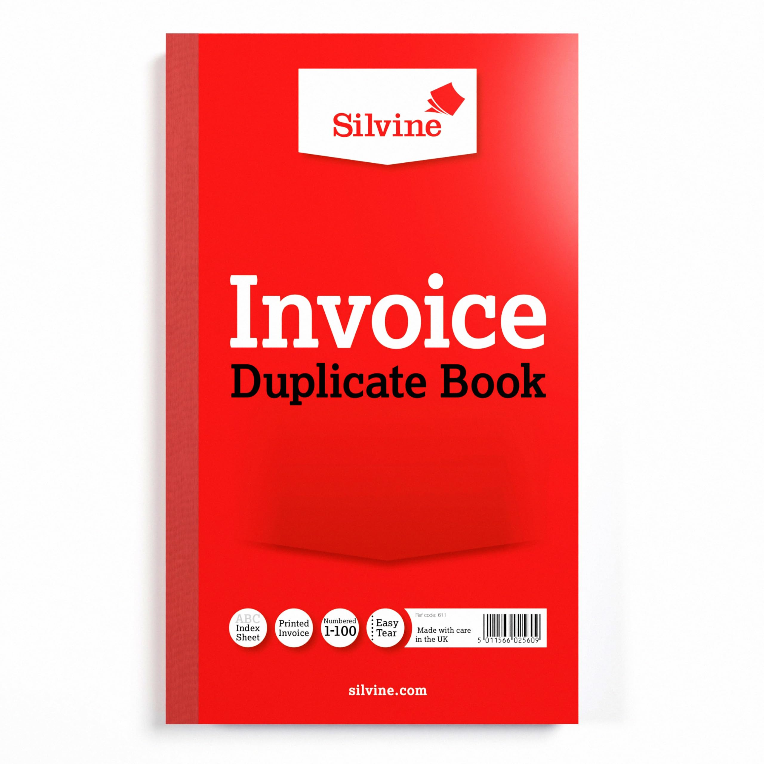 Silvine Duplicate Invoice Book - Numbered 1-100 with Index Sheet | 210 x 127mm | Red 1