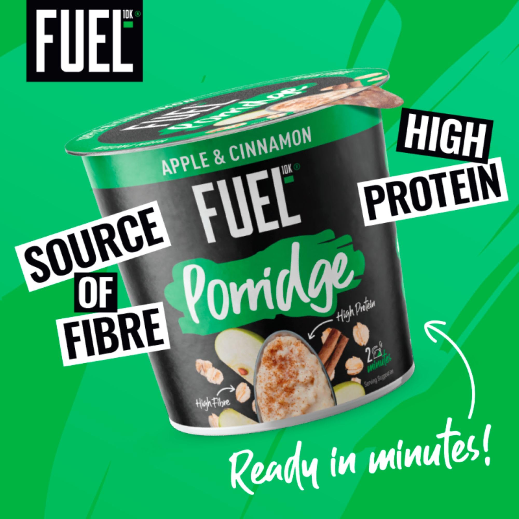 FUEL10K High Protein Apple and Cinnamon Porridge Pot - 13g Protein | Pack of 8 3
