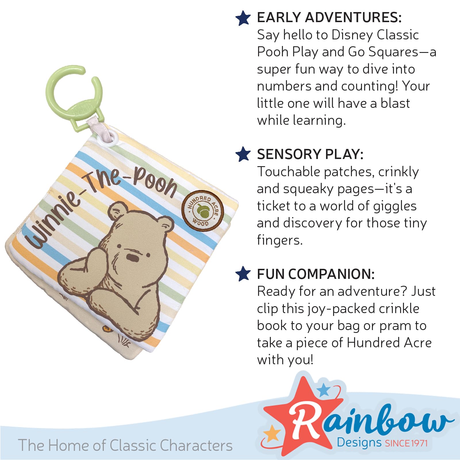 Rainbow Designs Disney Winnie the Pooh Play & Go Squares Baby Book | Sensory | From Birth 4