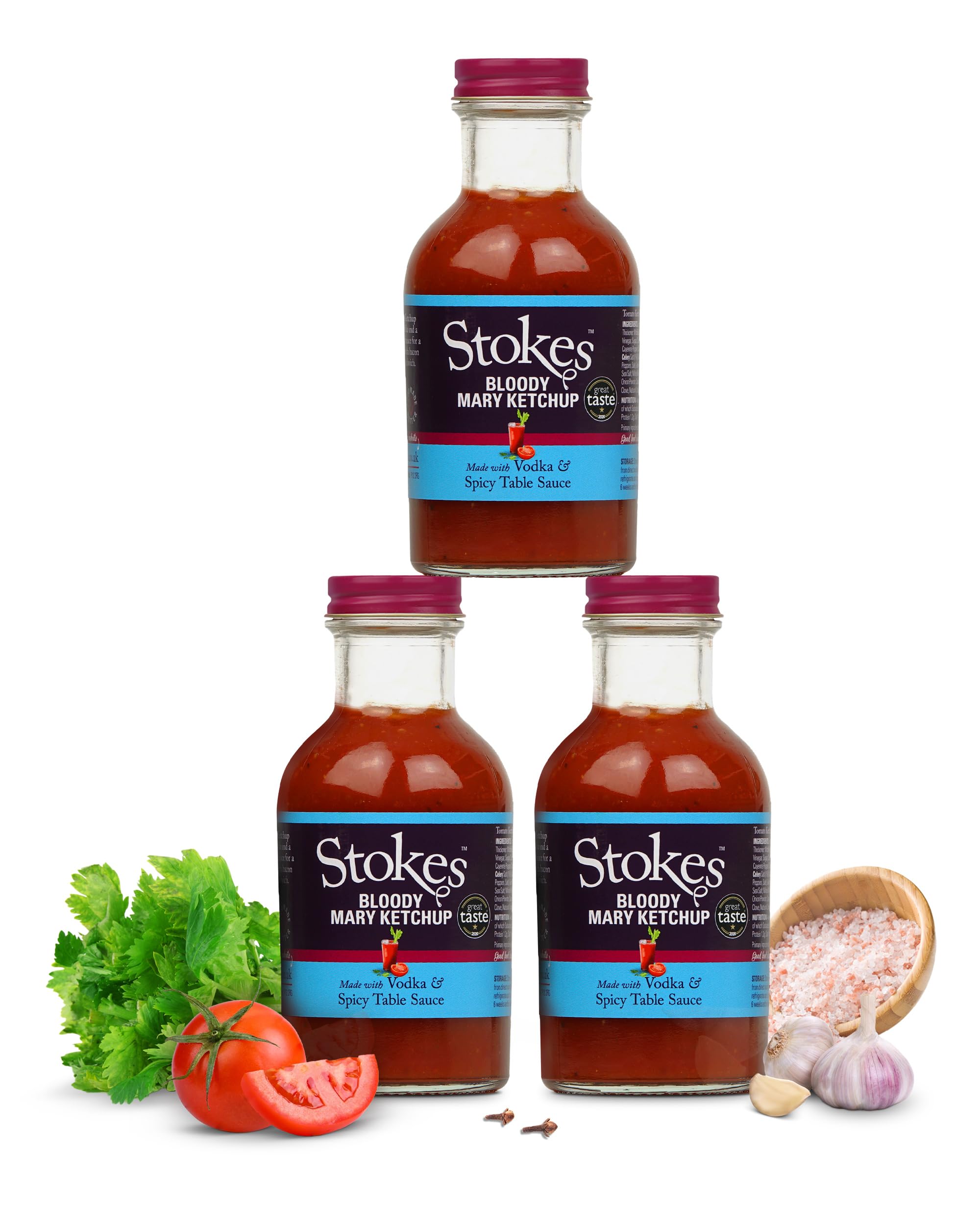 Stokes Bloody Mary Tomato Ketchup 3PK, Rich & Spicy Tomato Sauce with Vodka & Spicy Table Sauce 7