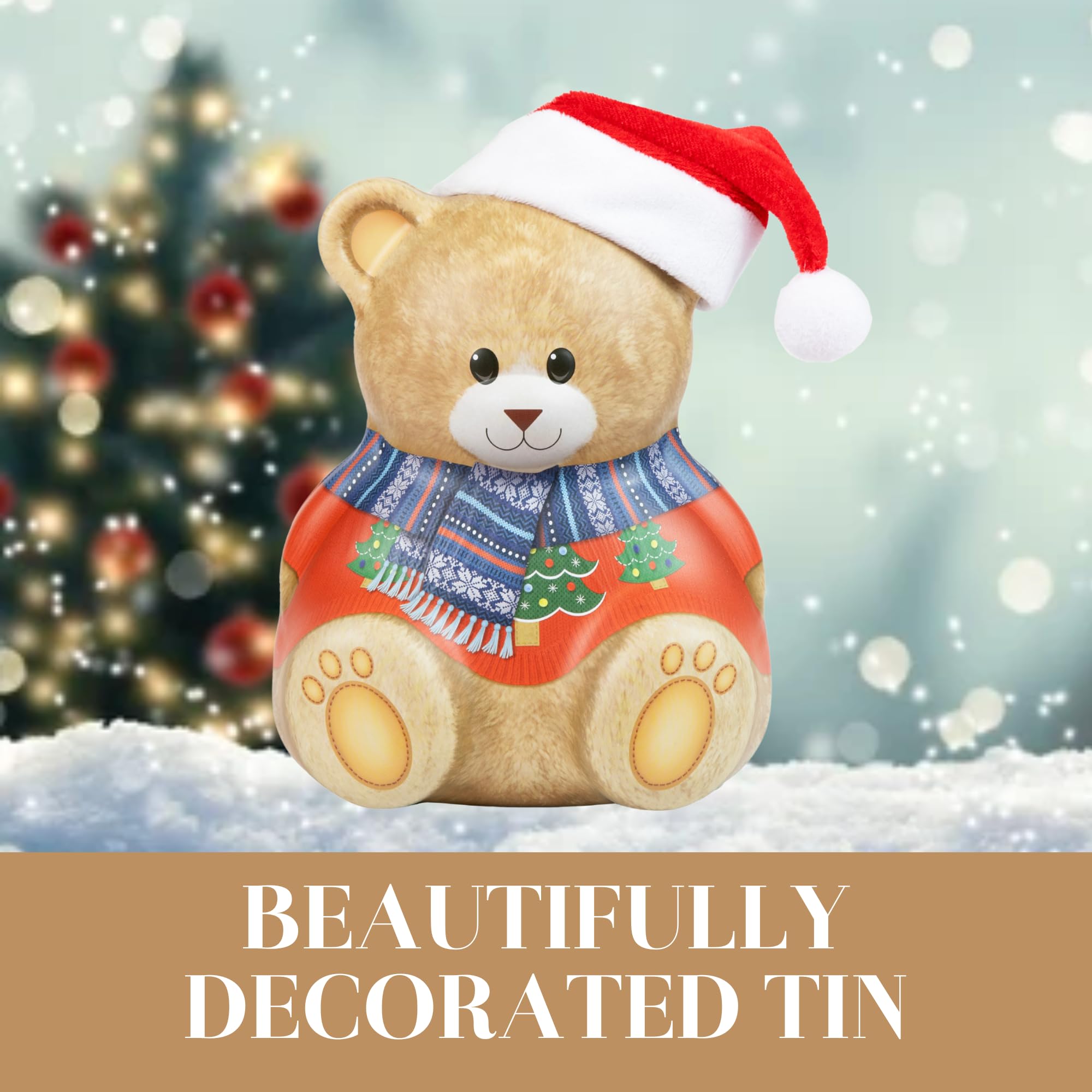 The Silver Crane Co. Christmas Bear Biscuit Tin - 200g Chocolate Chip Cookies | Vegetarian 2