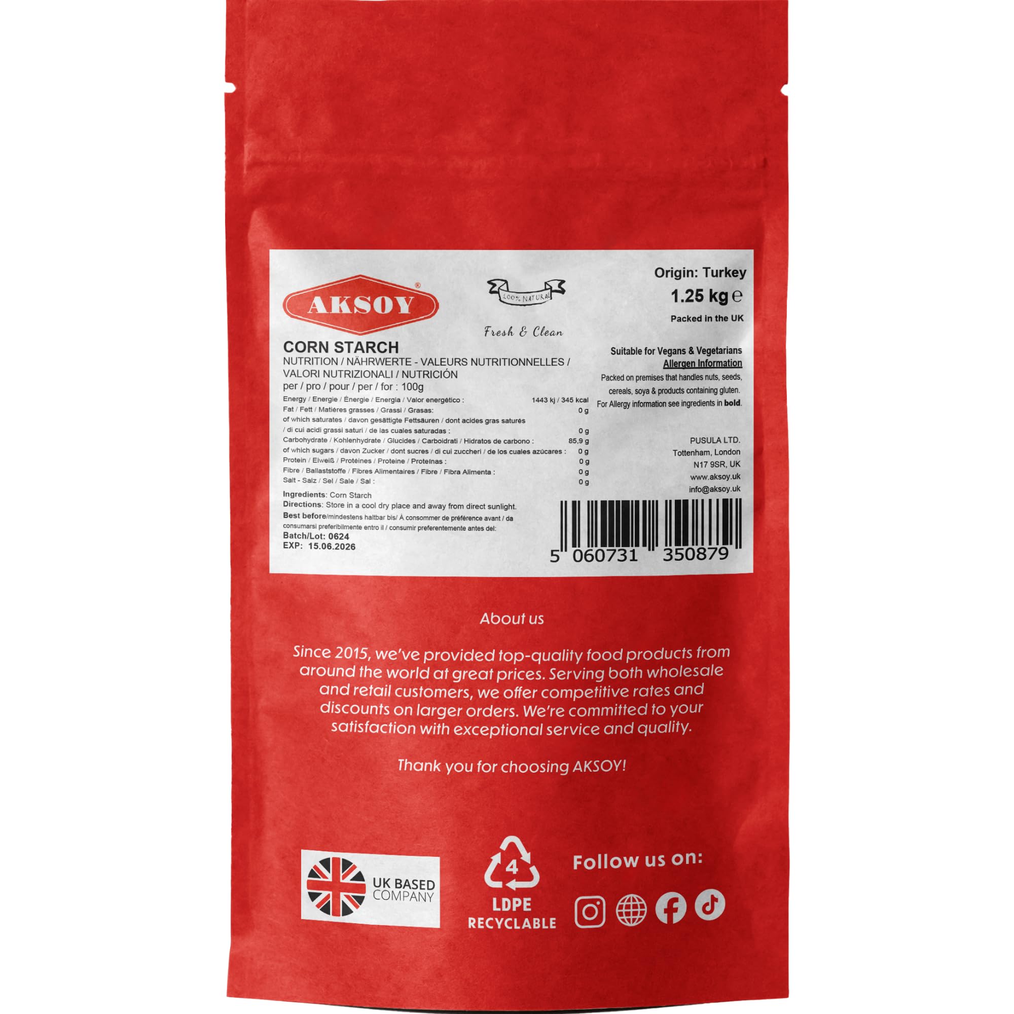 AKSOY 100% Pure Corn Starch - 1.25 KG Airtight Container | Vegan Thickener for Gravy, Pies & Puddings 6