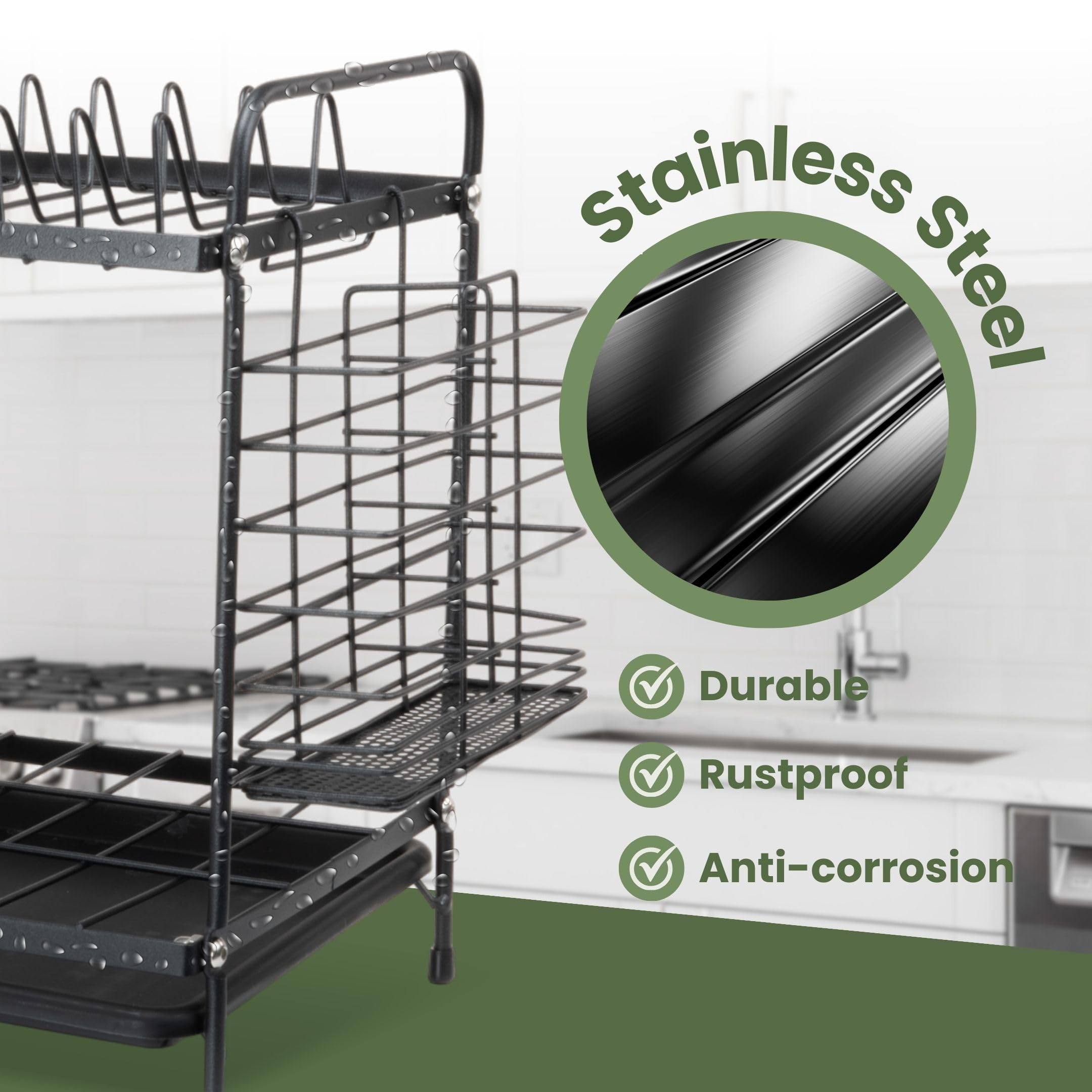 Coselena Multifunctional 2-Tier Stainless Steel Dish Drainer Rack | Rust Resistant | Black 7