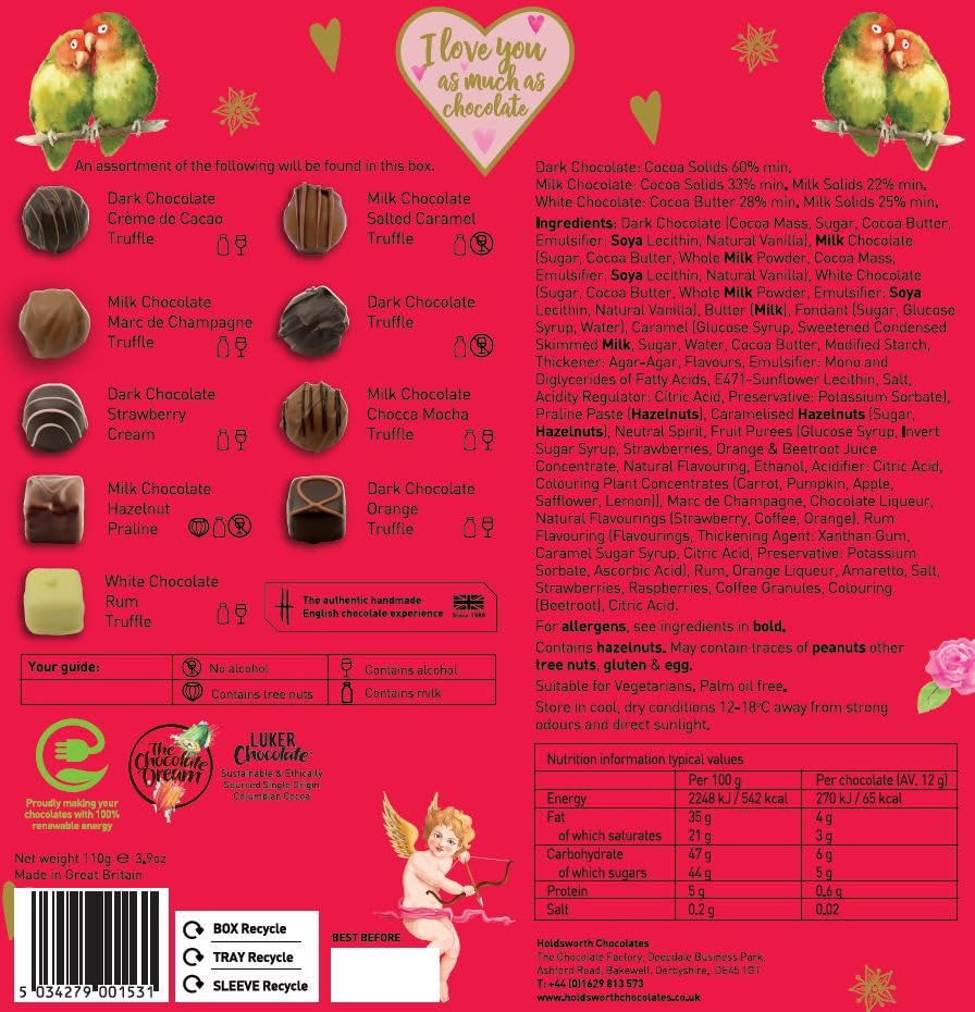 Holdsworth Chocolates I Love You Chocolate Gift Box - 9 Truffles, 110 g