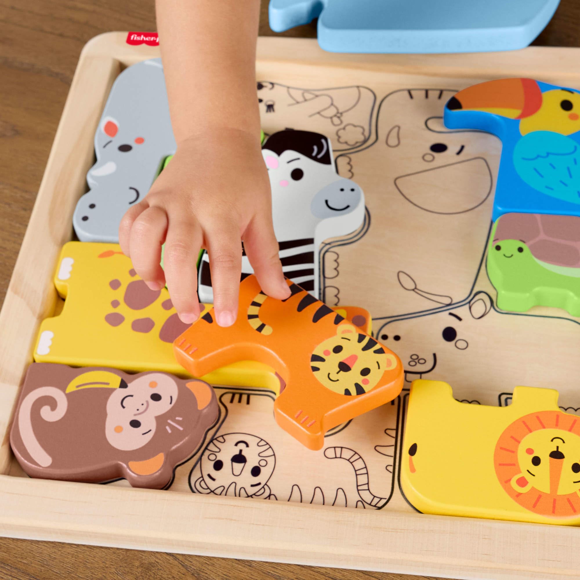 Fisher-Price Wooden Animal Puzzle - 13-Piece Shape-Sorting Activity for Toddlers 2Y+ 3