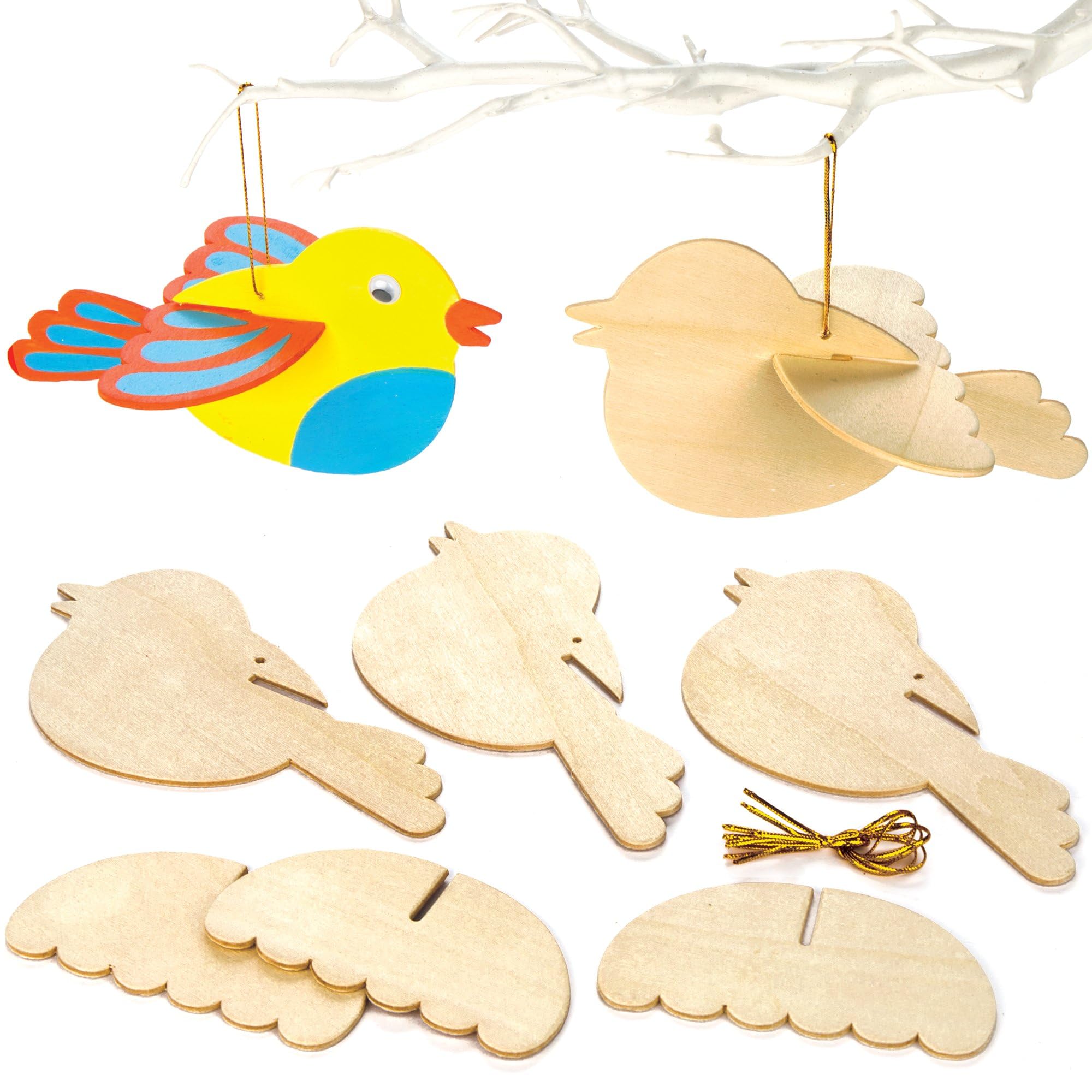 Baker Ross 3D Wooden Birds Craft Kit - Pack of 6 | Paint Your Own | Ages 3+