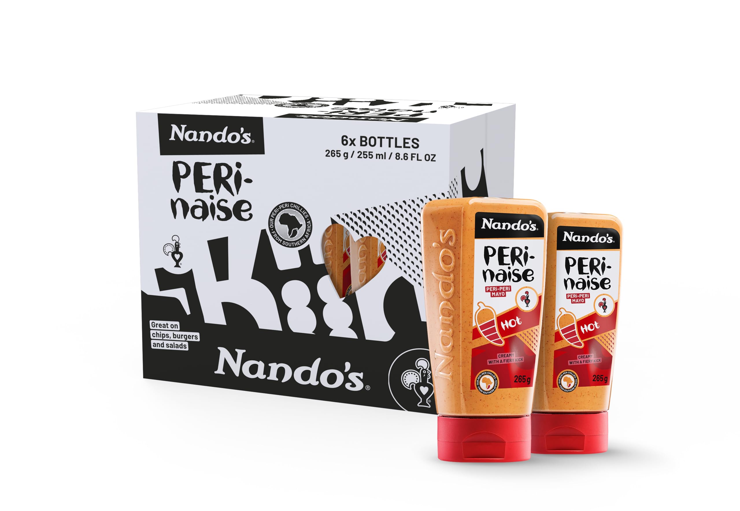 Nando's Hot PERinaise Mayonnaise - Spicy Kick, Creamy Texture | 265g Squeeze Bottle (Pack of 6)