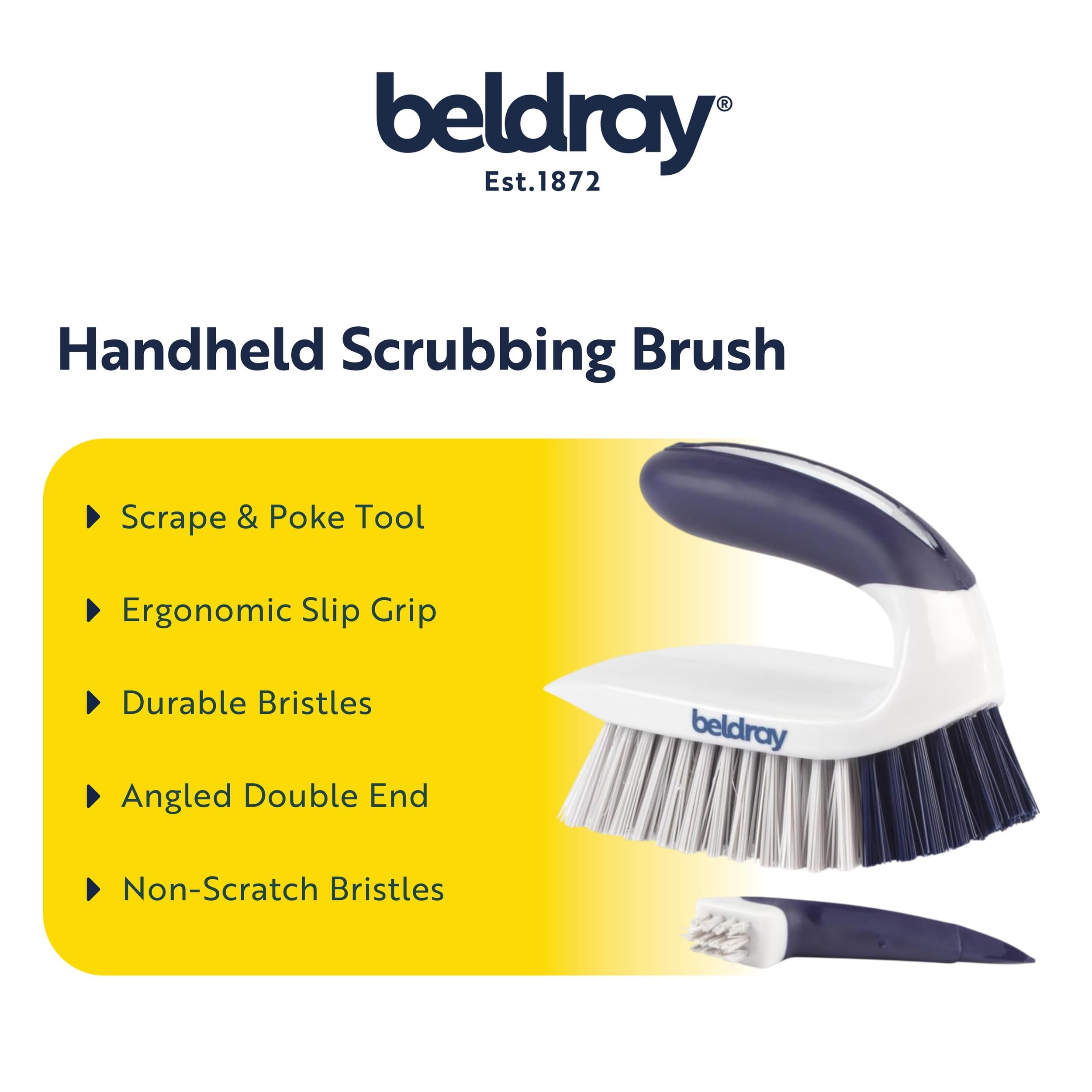 Beldray Deep Clean Handheld Scrubbing Brush - Tough Bristles | Built-in Scraper | Non-Slip Grip 2