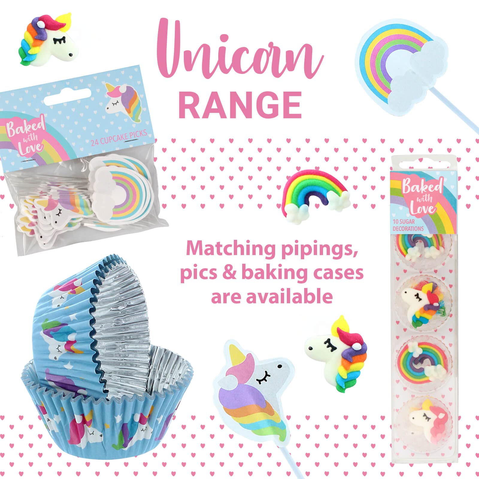 Culpitt Baked with Love Unicorn Birthday Candles - Pack of 6 Pink & Purple Unicorns with Rainbows 7