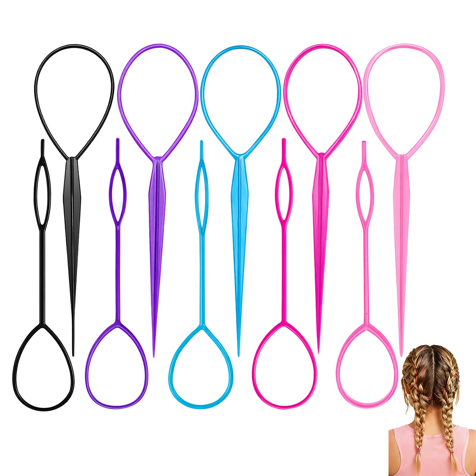 Muexoee Hair Tool Set - 10-Piece Ponytail & Braid Pull Through System | Multi-Color