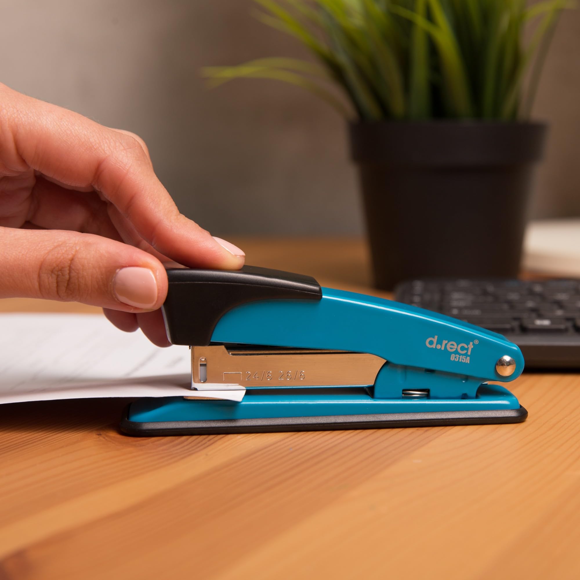D.RECT 315A Metal Desktop Stapler - 30 Sheet Capacity | 50mm Depth | Blue 3