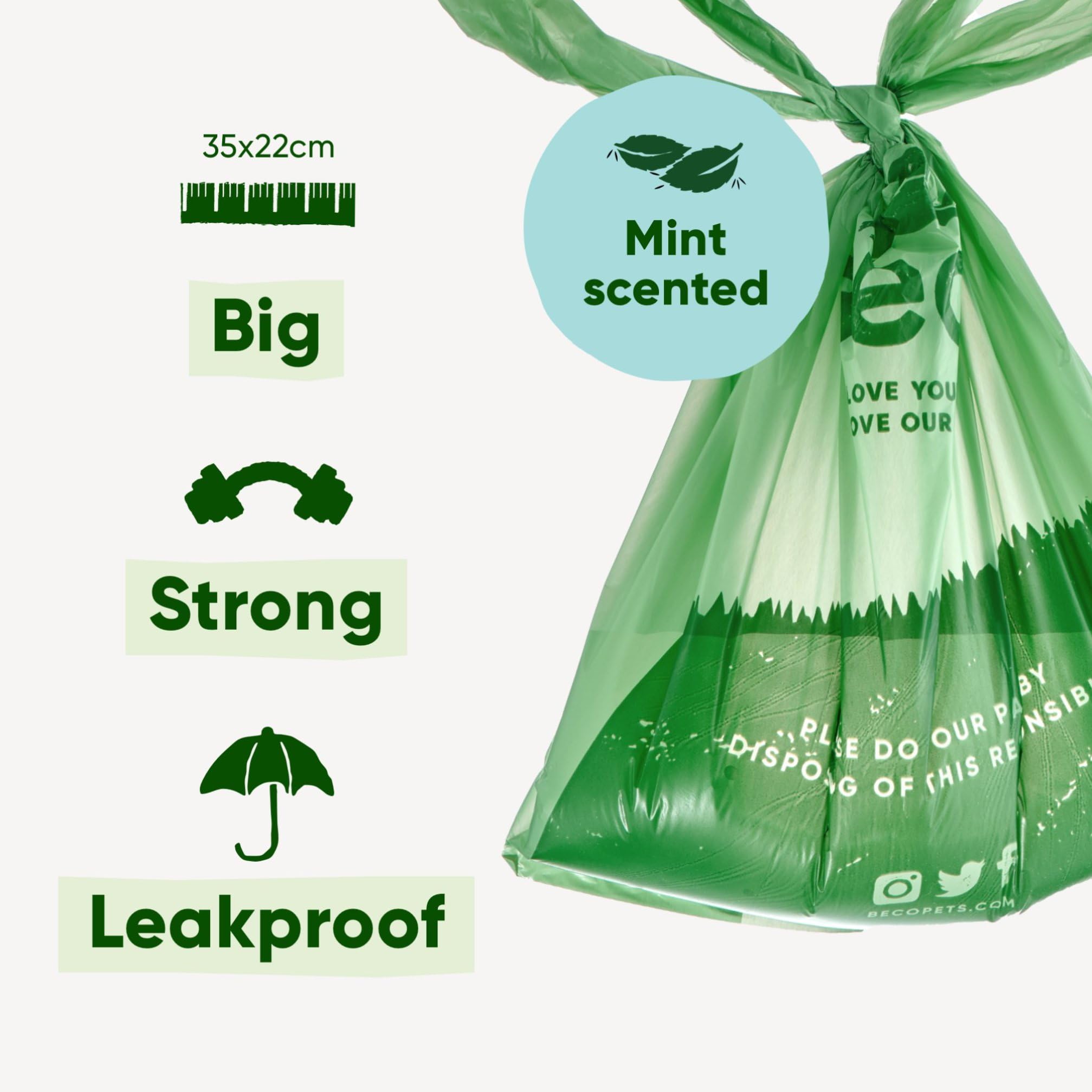 Beco Dog Poo Bags - 270 Count Mint Scented with Handles | 100% Recycled Plastic 2