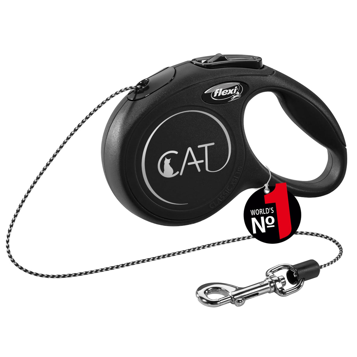flexi Classic Cord Cat Lead - Black XS 3m Retractable Cat Lead
