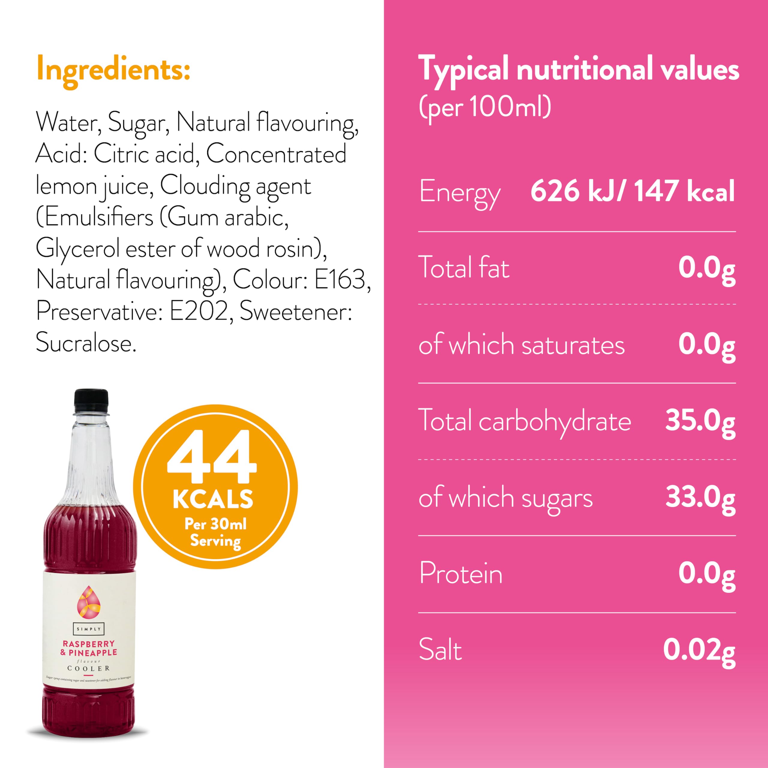 Simply Raspberry & Pineapple Cooler Beverage Syrup - Vegan, Gluten Free | 1 L 3