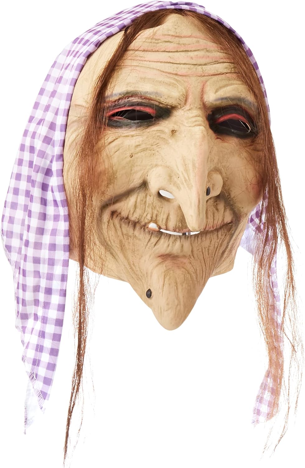 Smiffys Old Witch Mask with Hair and Headscarf - Latex Adult Costume Accessory