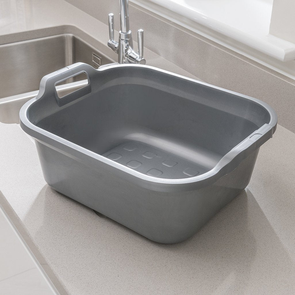 Addis Washing Up Bowl - 10L Rectangular Plastic Basin with Handles | Metallic Silver | 39 x 32 x 14 cm