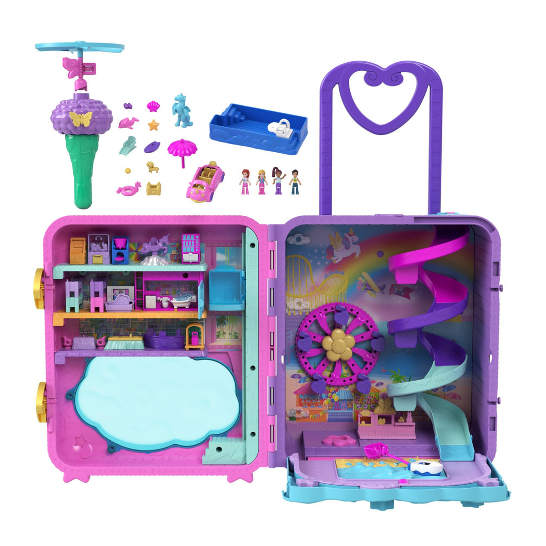 Polly Pocket Pollyville Resort Roll Away Playset - 4 Dolls, 1 Vehicle, 25+ Accessories, Ages 4-10