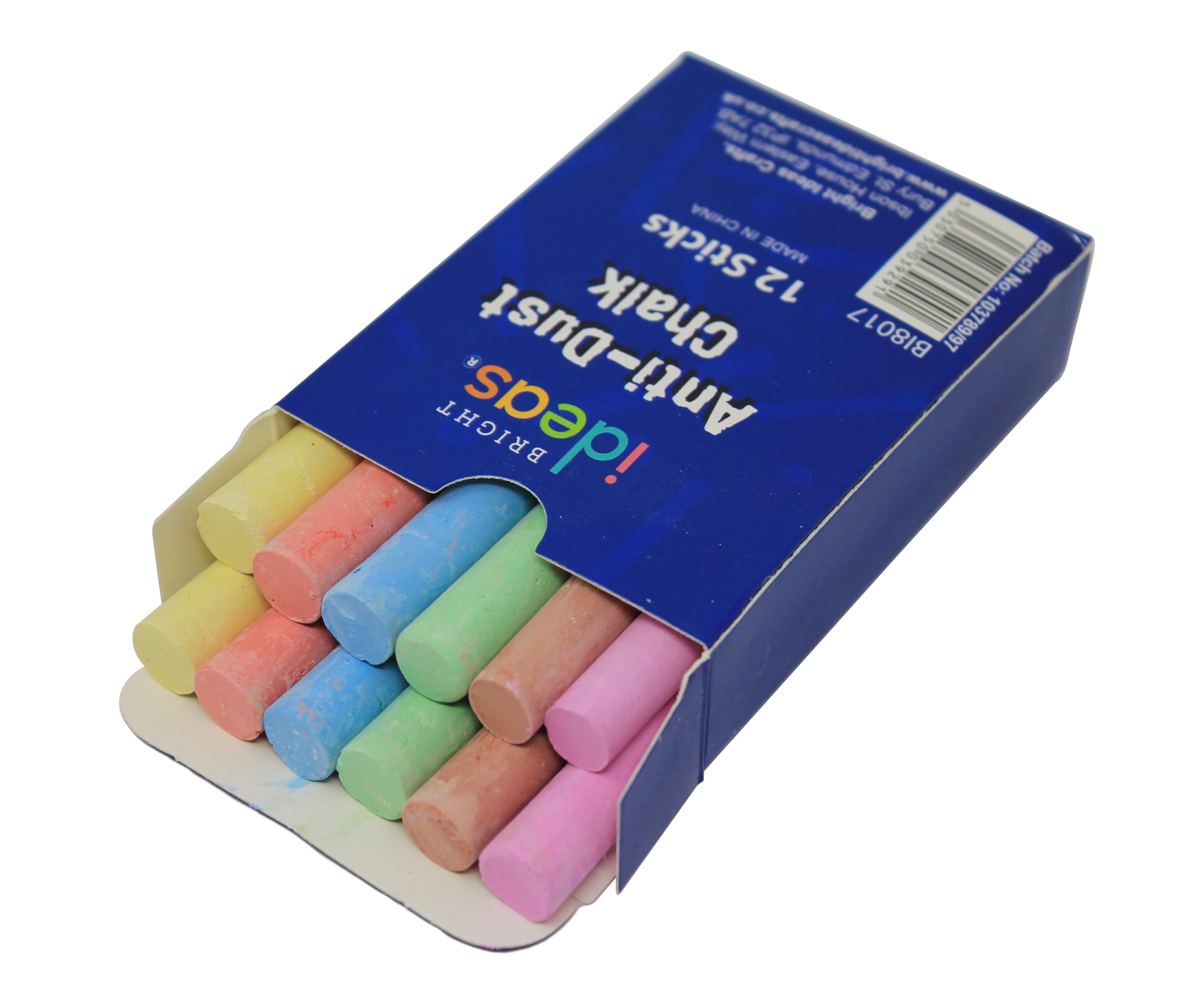 Bright Ideas Assorted Colour Chalk Sticks - 12 Pack, 8cm Length, Non-Toxic Gypsum