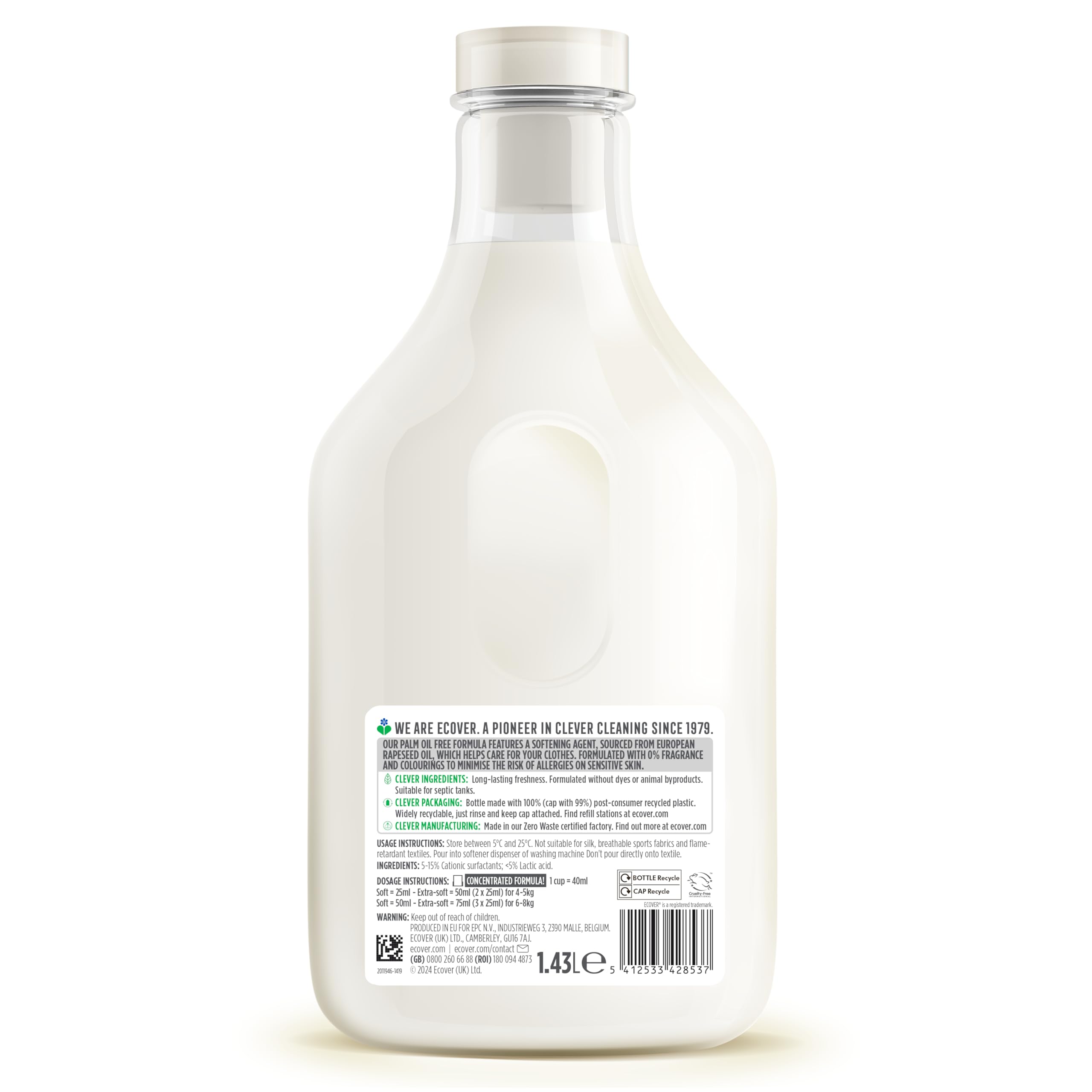 Ecover Zero Liquid Fabric Softener for Sensitive Skin - 1.43L | Softening & Odor Fighting 2