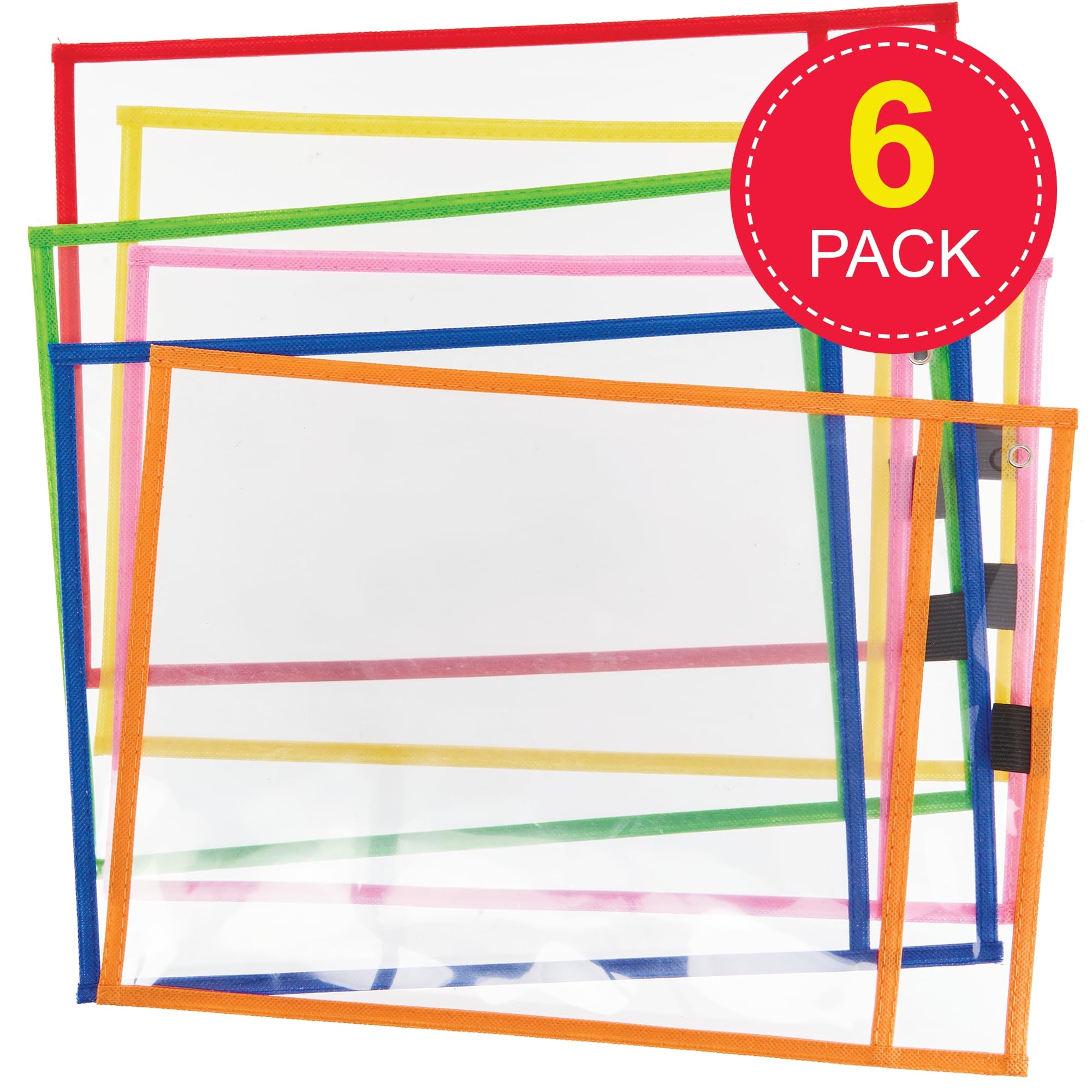 Baker Ross FN485 Reusable Dry Erase A4 Pockets - Pack of 6 | Wipe Clean Surface | Assorted Colours