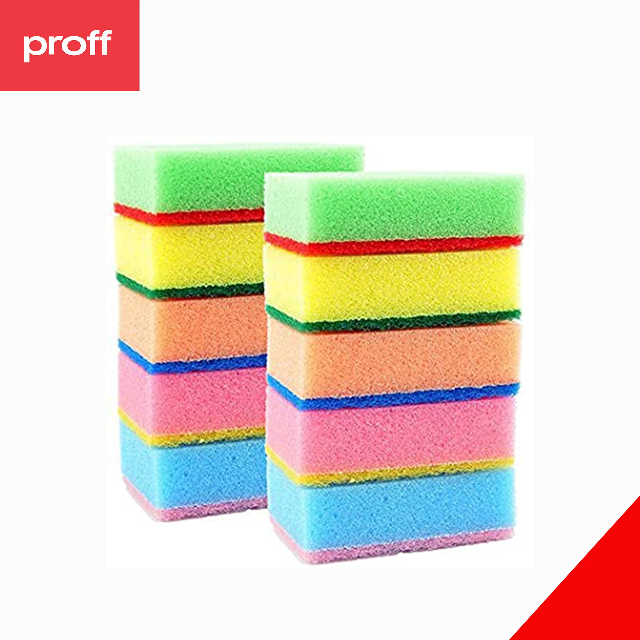 Proff Cleaning & Washing up Sponge Scourers - Dual Sided Foam, Mix Colours | Pack of 20 2