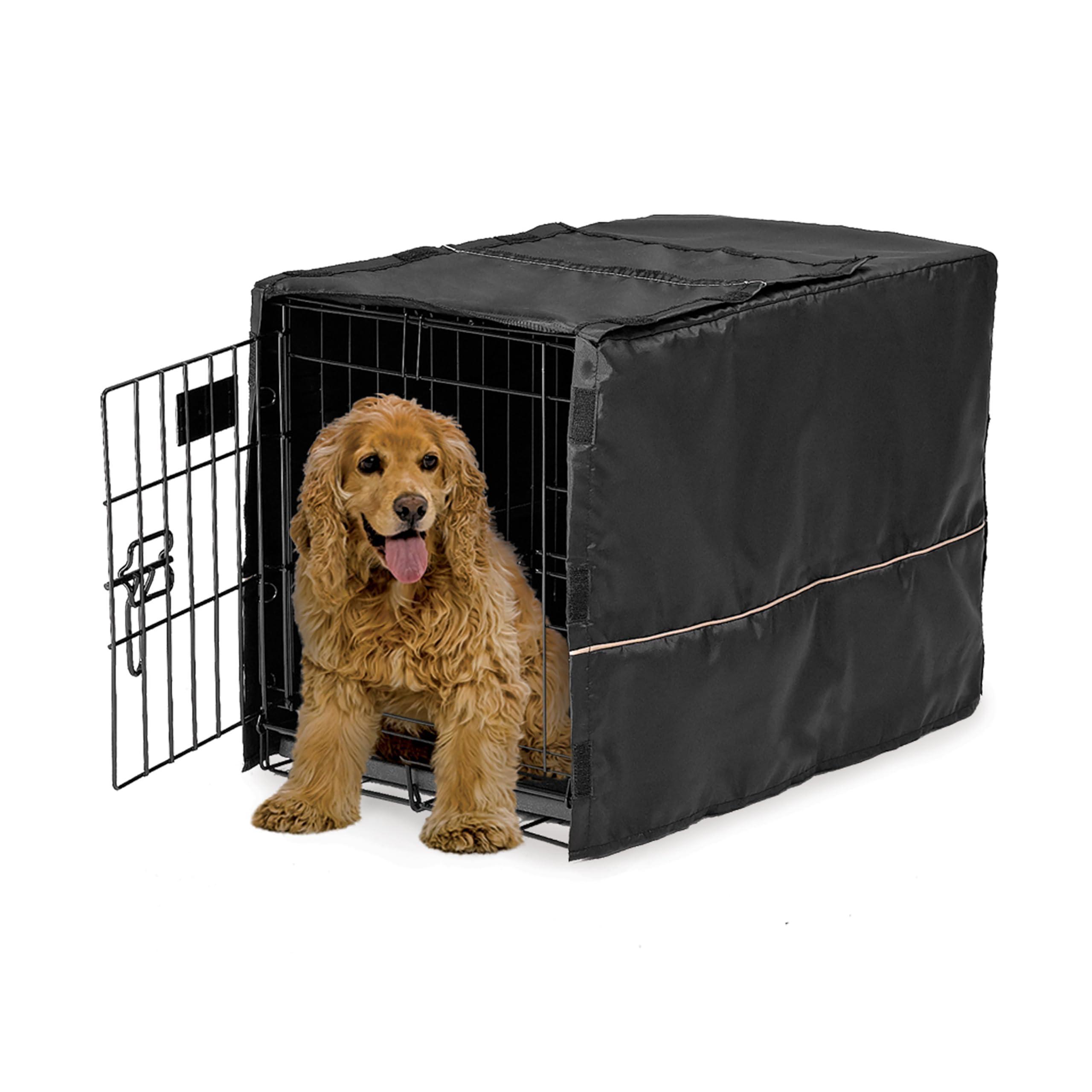 MidWest Homes for Pets Black Polyester Crate Cover for 76cm Crates | Breathable & Secure Fit 1