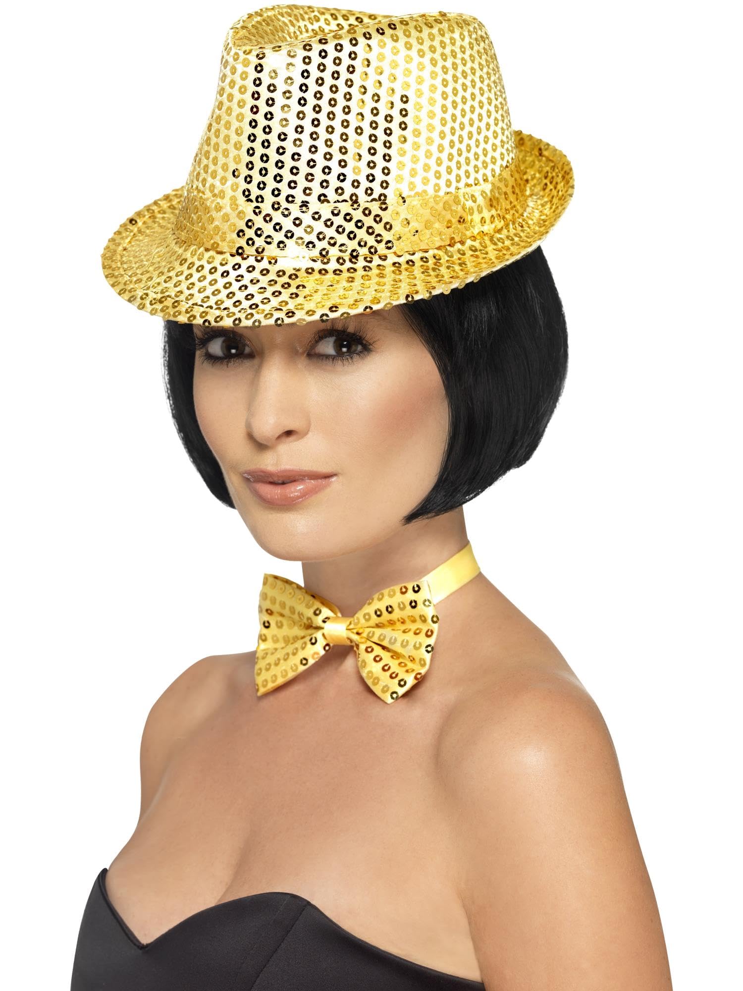 Smiffys Sequin Trilby Hat Gold - Fancy Dress Comedy Costume Accessory