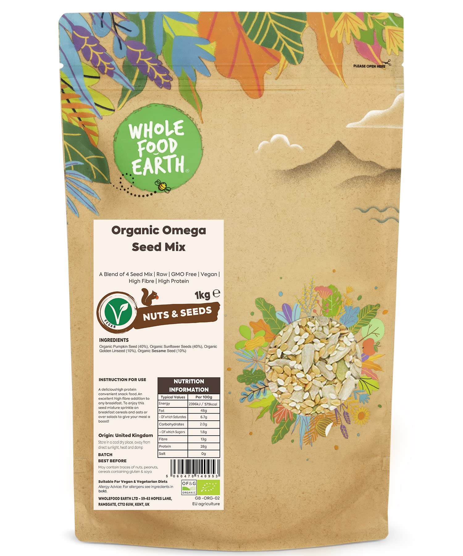 Wholefood Earth Organic Omega Seed Mix - High Protein & Fiber | 1kg