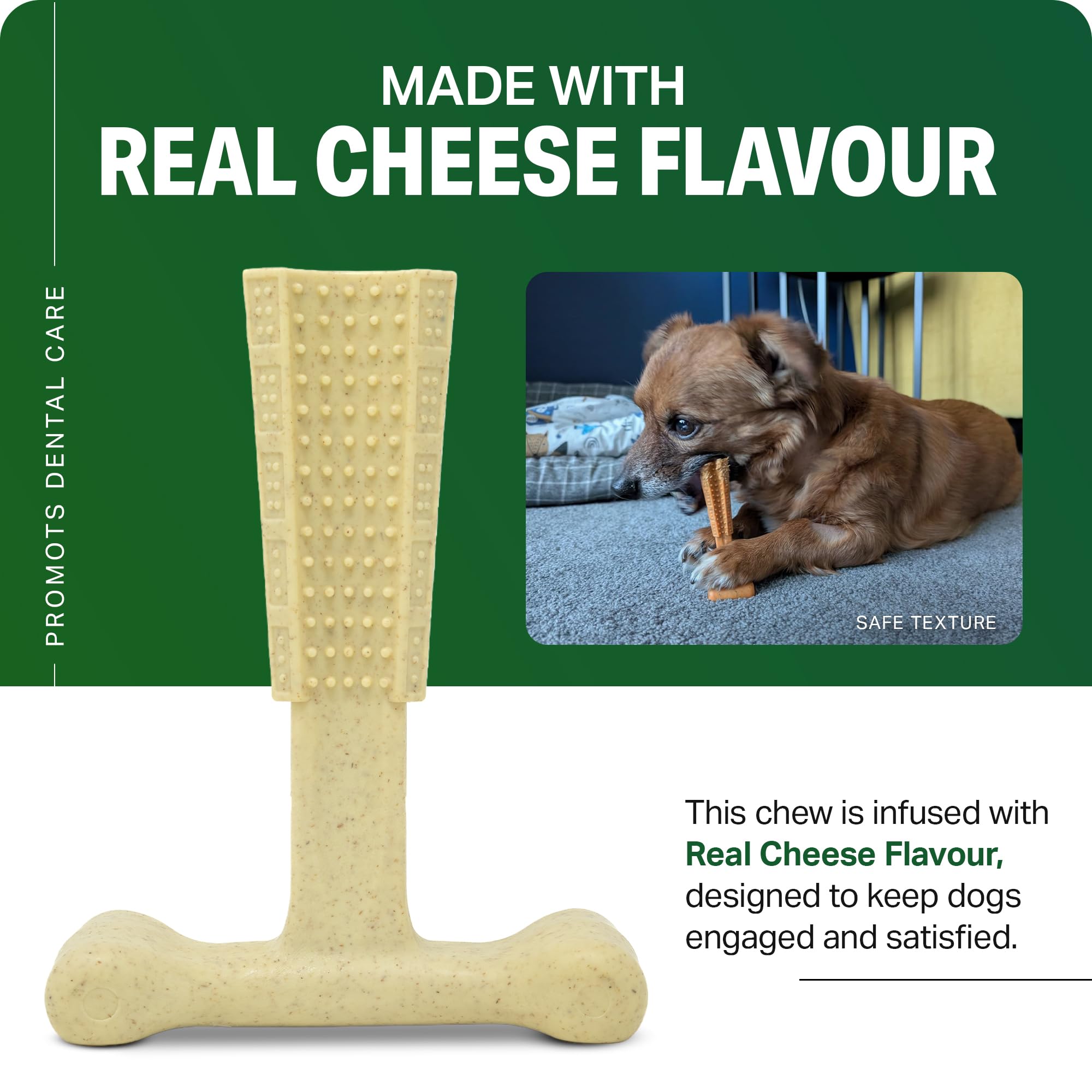 Bamboodles T-Bone Dog Chew Toy - Medium Size | Cheese Flavor | Heavy Duty 5