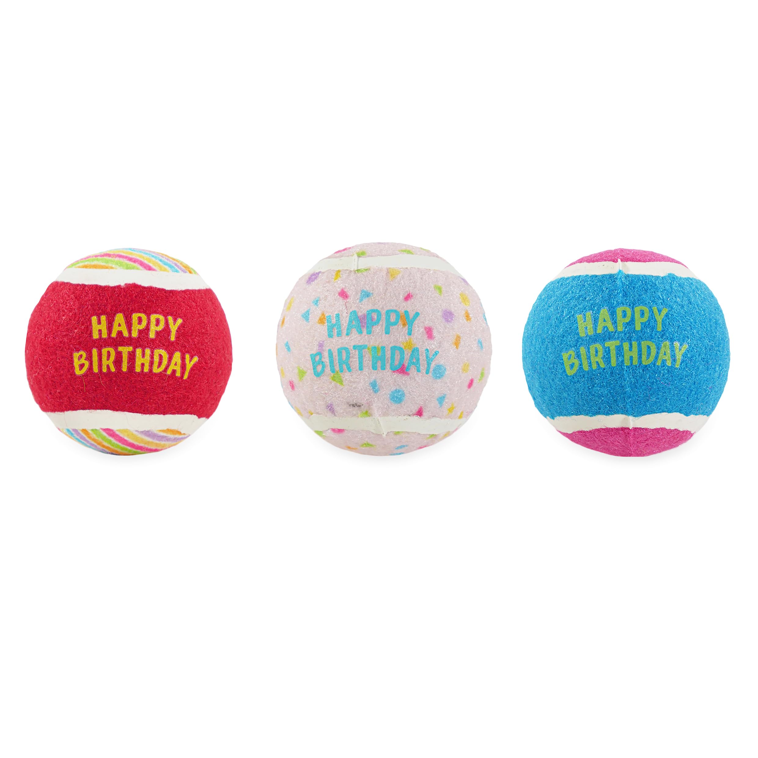 Rosewood Birthday Tennis Balls for Dogs - Pack of 3 Squeaky Fetch Toy Balls | Natural Rubber