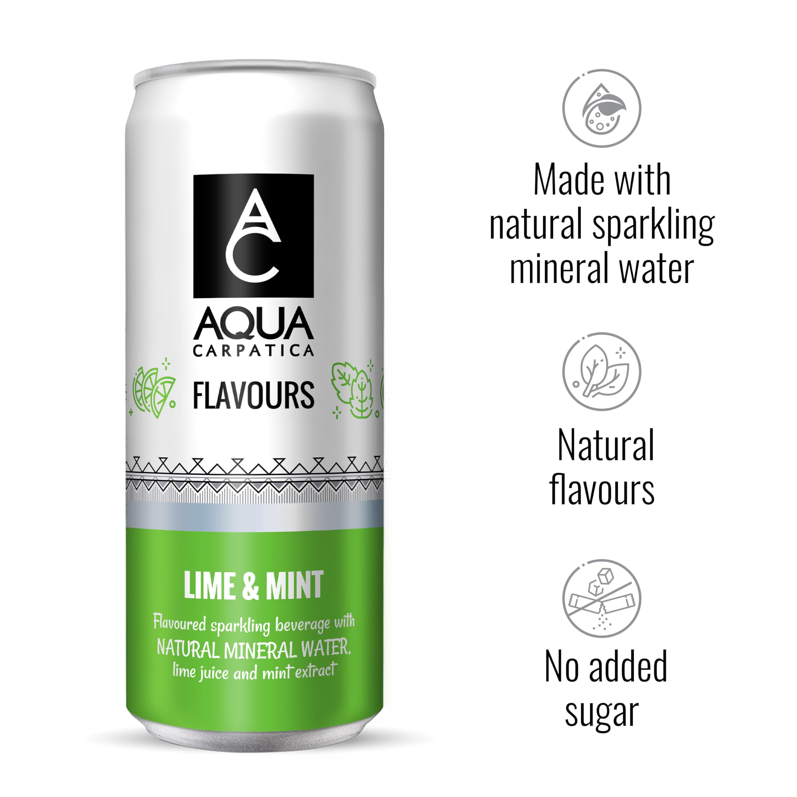 Aqua Carpatica Sparkling Flavours Lime & Mint - Natural Mineral Water, 330ml Pack of 4 3