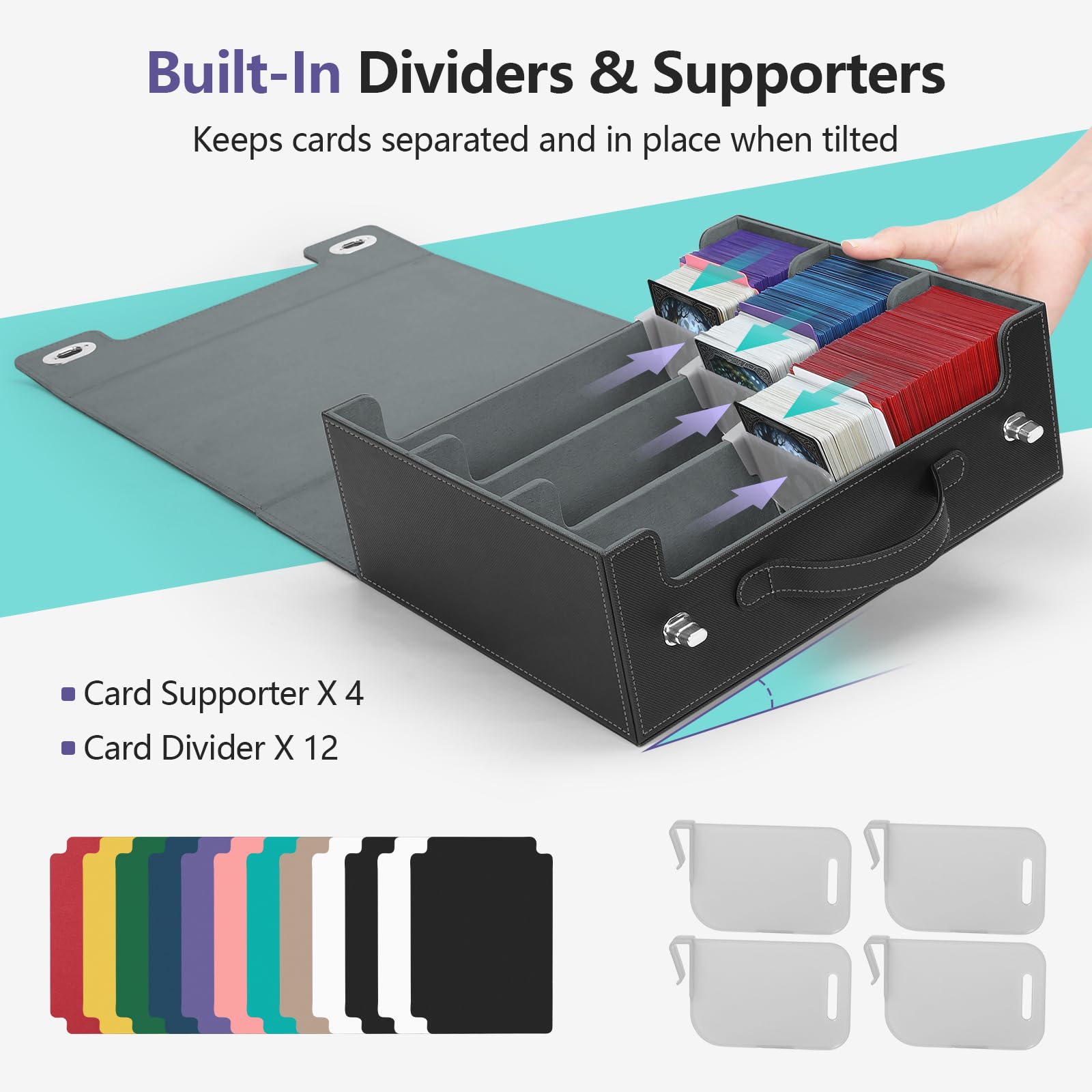Euqvunn Deck Box with Handle & Twist Lock | Holds up to 2100 Single-Sleeved Cards | PU Leather 8