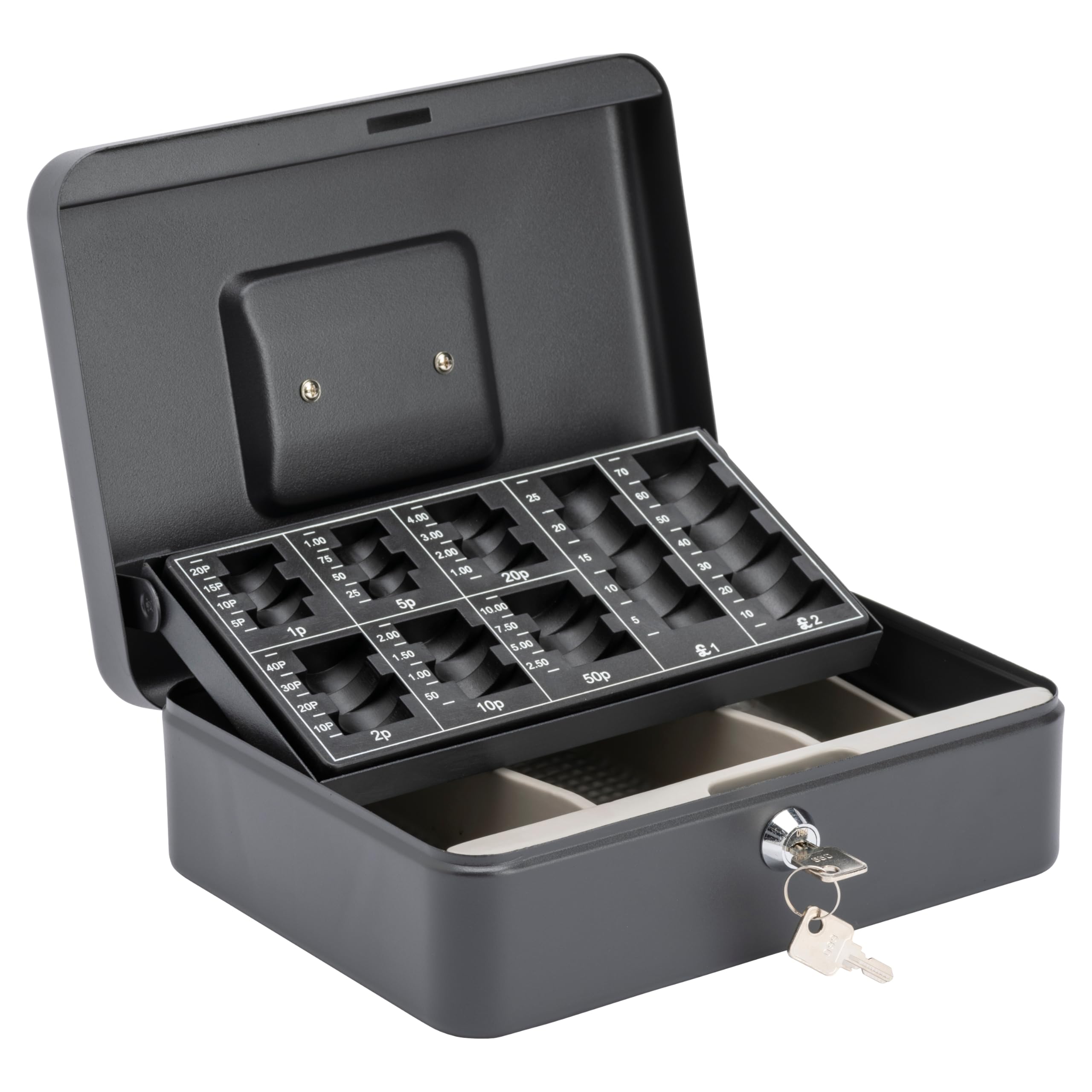 Burg-Wächter CB03GBBK 10' Cash Box with Sterling Coin Tray | Black Metal | Key Lock 1