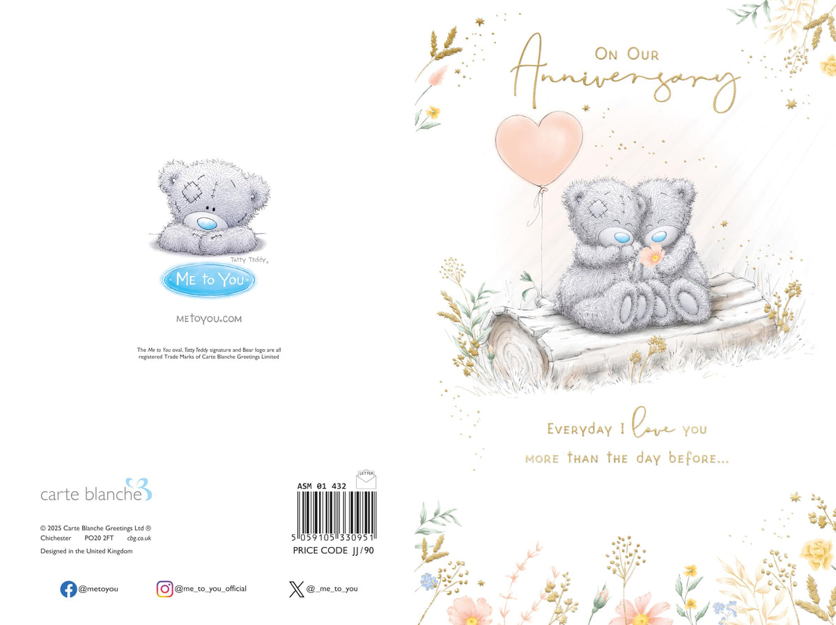 Me to You Anniversary Card - Tatty Teddy Bears, Gold Foil Detail, 6 x 9 Inches