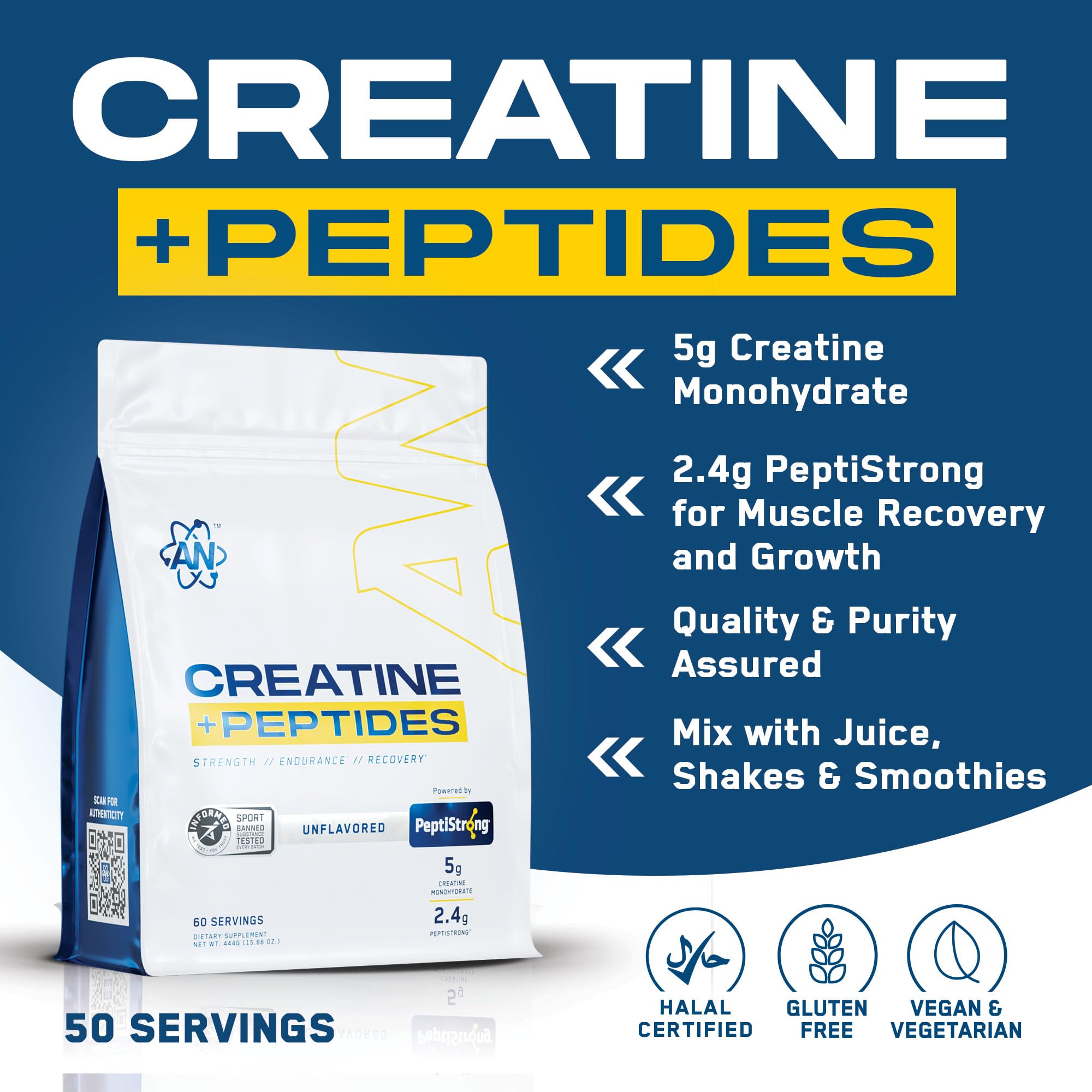 AN Creatine + Peptide Powder - 5g Creatine Monohydrate | 60 Servings | Vegan, Halal 2