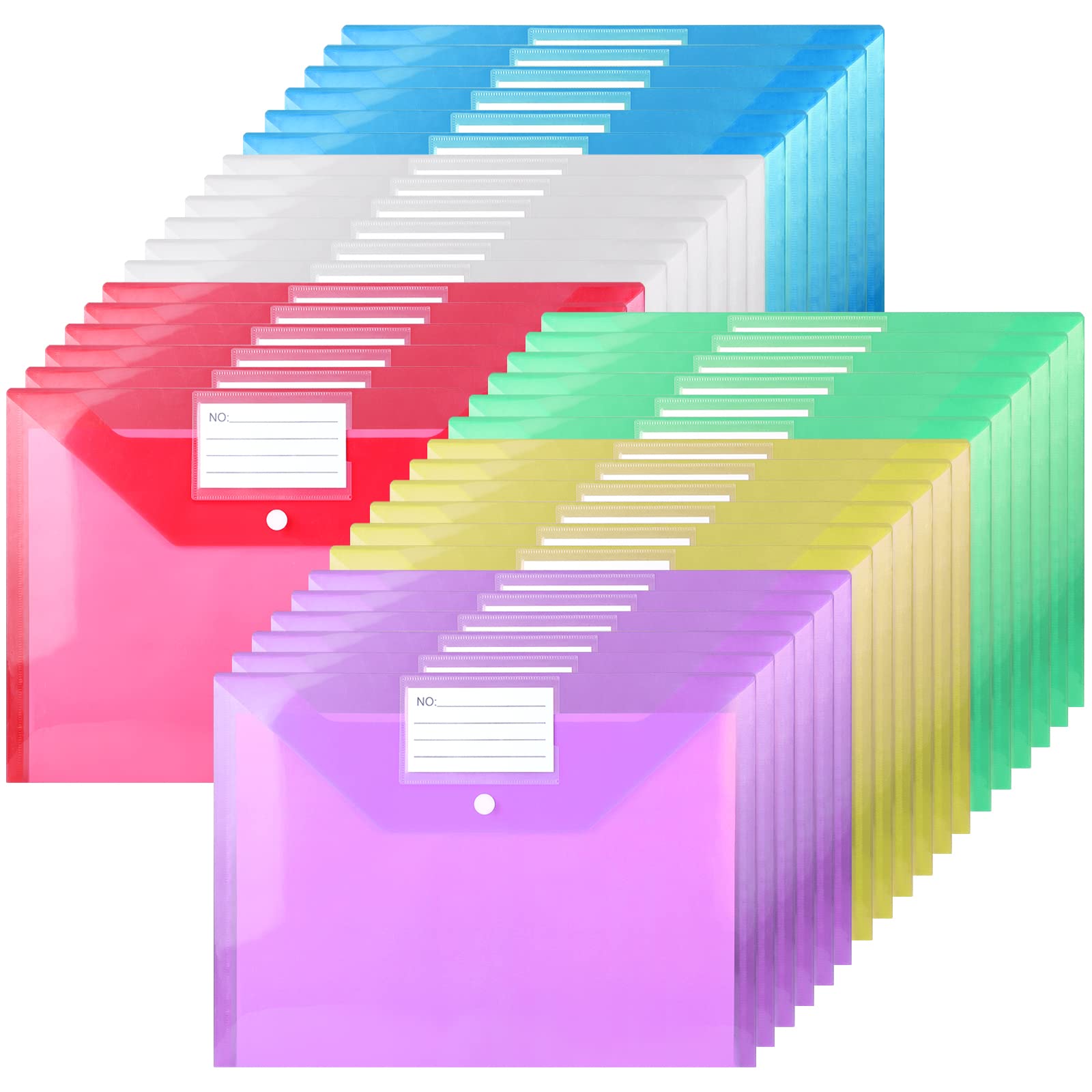 GoodtoU Plastic Wallets - 36 Pack Coloured Document Folders with Popper Closure | 150 Sheet Capacity