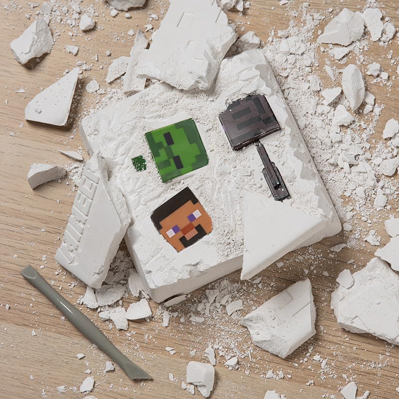 Paladone Minecraft Excavation Kit - Dig for 3 Hidden Figures | Includes Plaster Block & Tools | Ages 6+