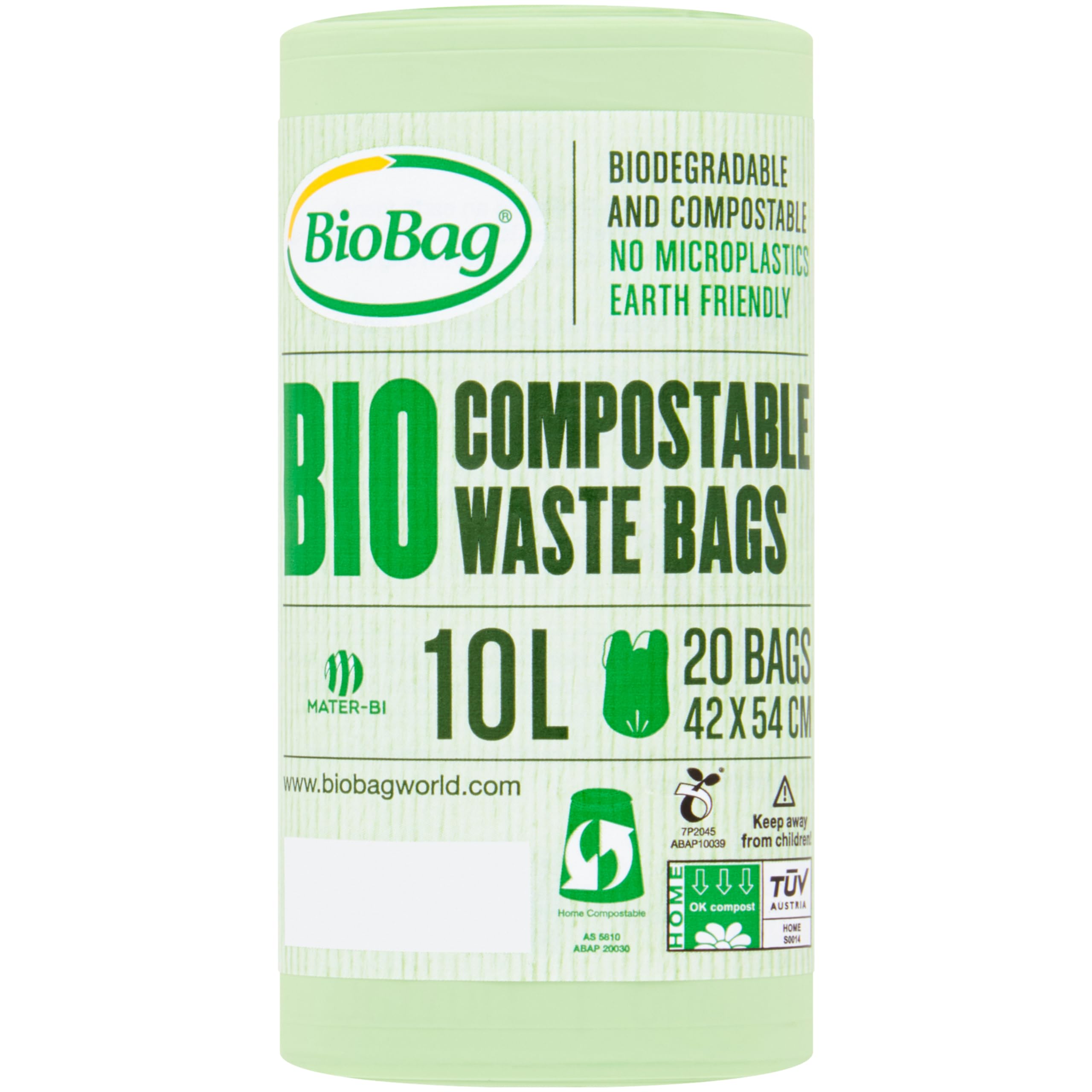 BioBag 10L Compostable Caddy Bin Liners - 20 Count, Green, Plant-Based Material 1
