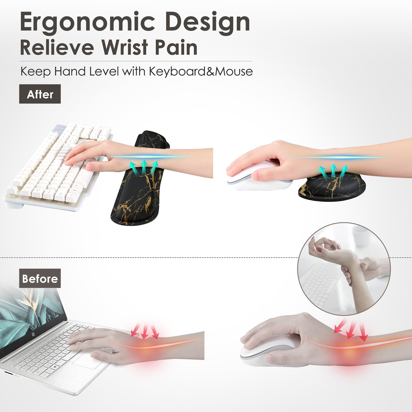Gimars Ergonomic Keyboard Wrist Rest - Ultra Thick Memory Foam, Non-Slip Base | Marble 5