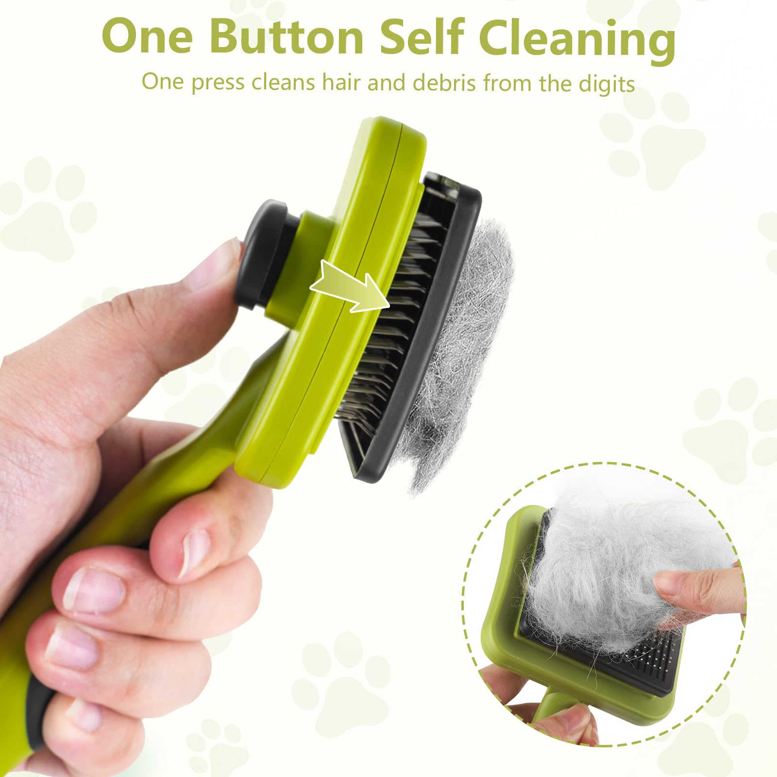 MOXYOY Self Cleaning Pet Hair Comb - Undercoat Removal | Stainless Steel Pins | Green 2