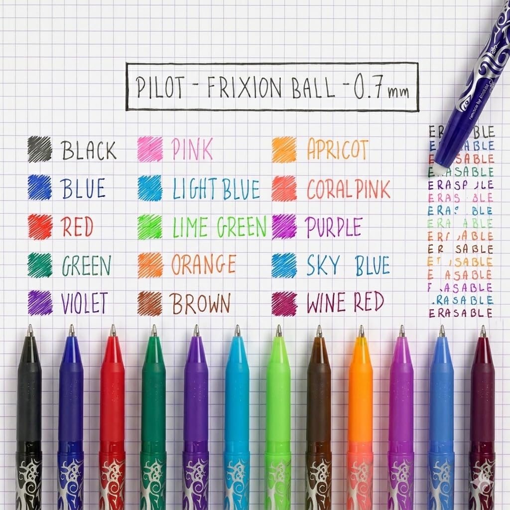 PILOT FriXion Ball Erasable Pen Refills - 0.7mm Medium Tip, Black Ink | 4 Count Pack 4