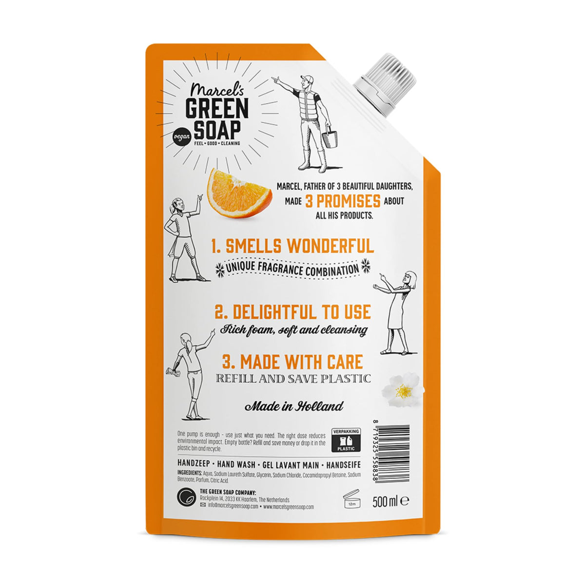 Marcel's Green Soap Hand Soap Refill - Orange & Jasmine, 500 ml