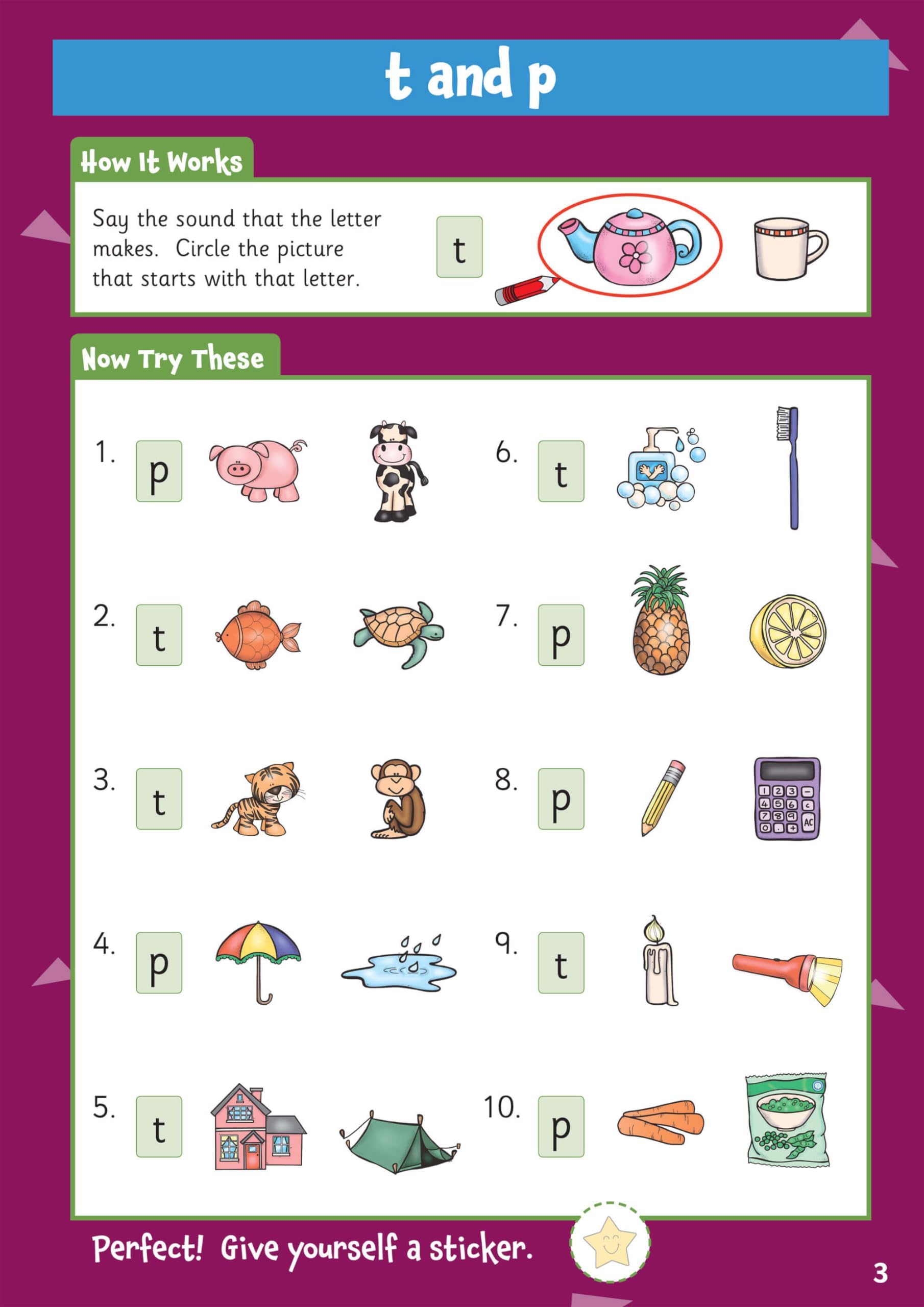 CGP 10 Minutes a Day Phonics for Ages 3-5 Activity Book with Reward Stickers 4
